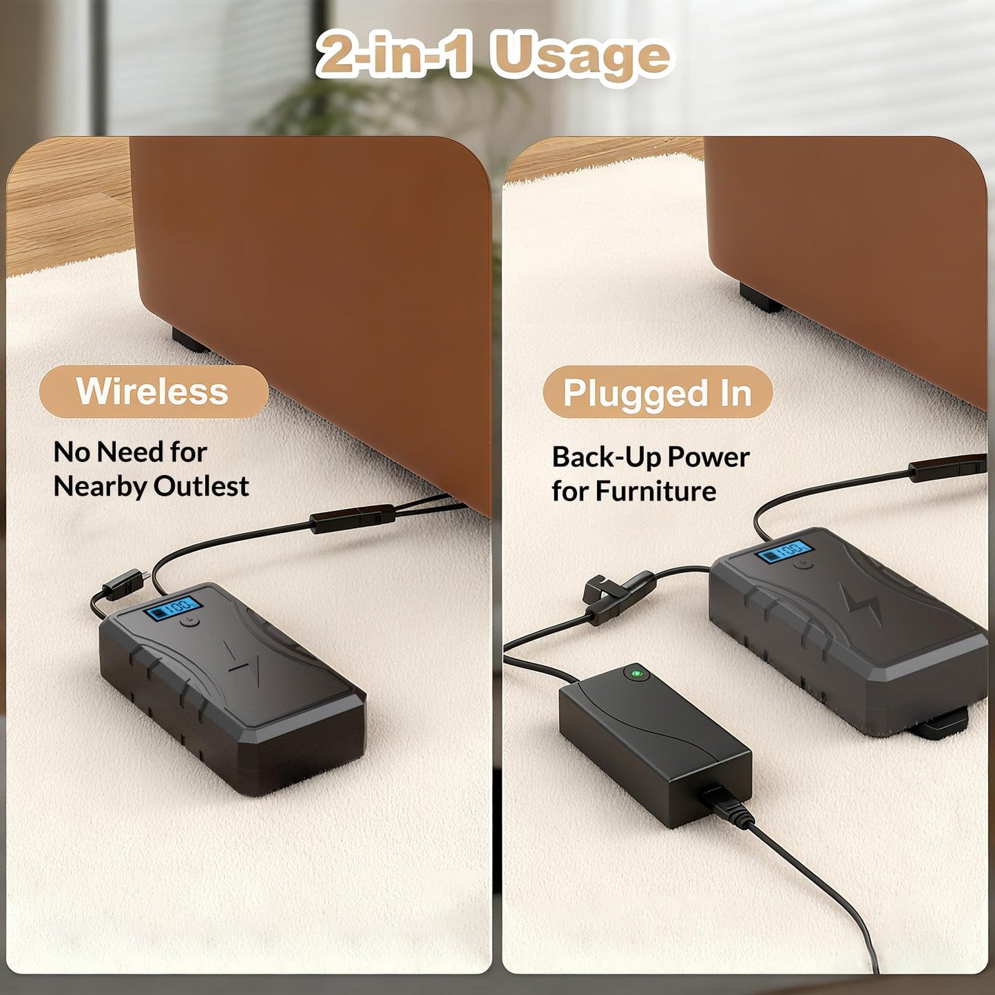 SWANPOW Battery Pack for Reclining Furniture with Charger, 2500mAh Universal Recliner Battery Pack Rechargeable with LED Display for Electric Recliner, Sofa, Couch, Lift Chair, 2-Pin Motion Furniture