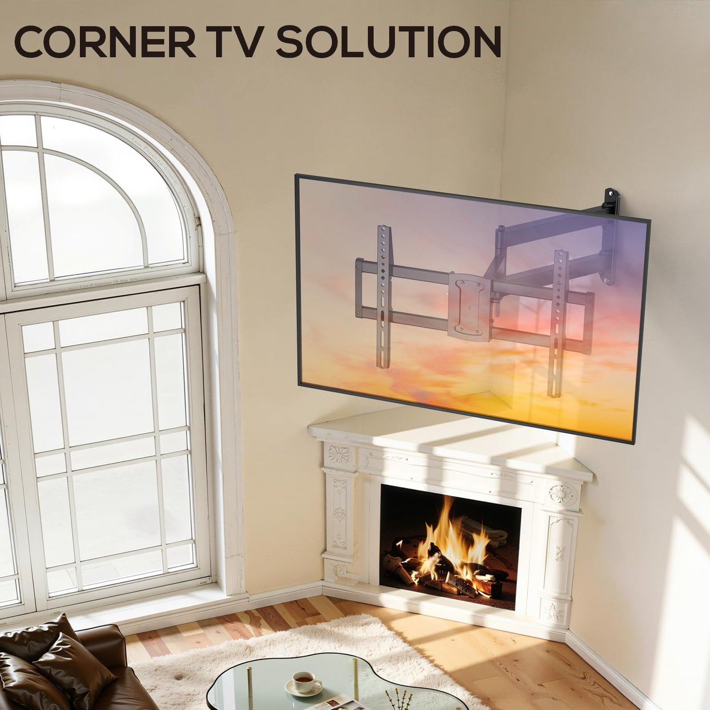 USX MOUNT Corner TV Wall Mount with 32.05" Long Arm for 32-75 Inch TVs up to 100 lbs, Full Motion TV Wall Mount Bracket with Swivel and Tilt, Max VESA 600x400mm fit Most 32 40 50 55 60 65 70 75TVs