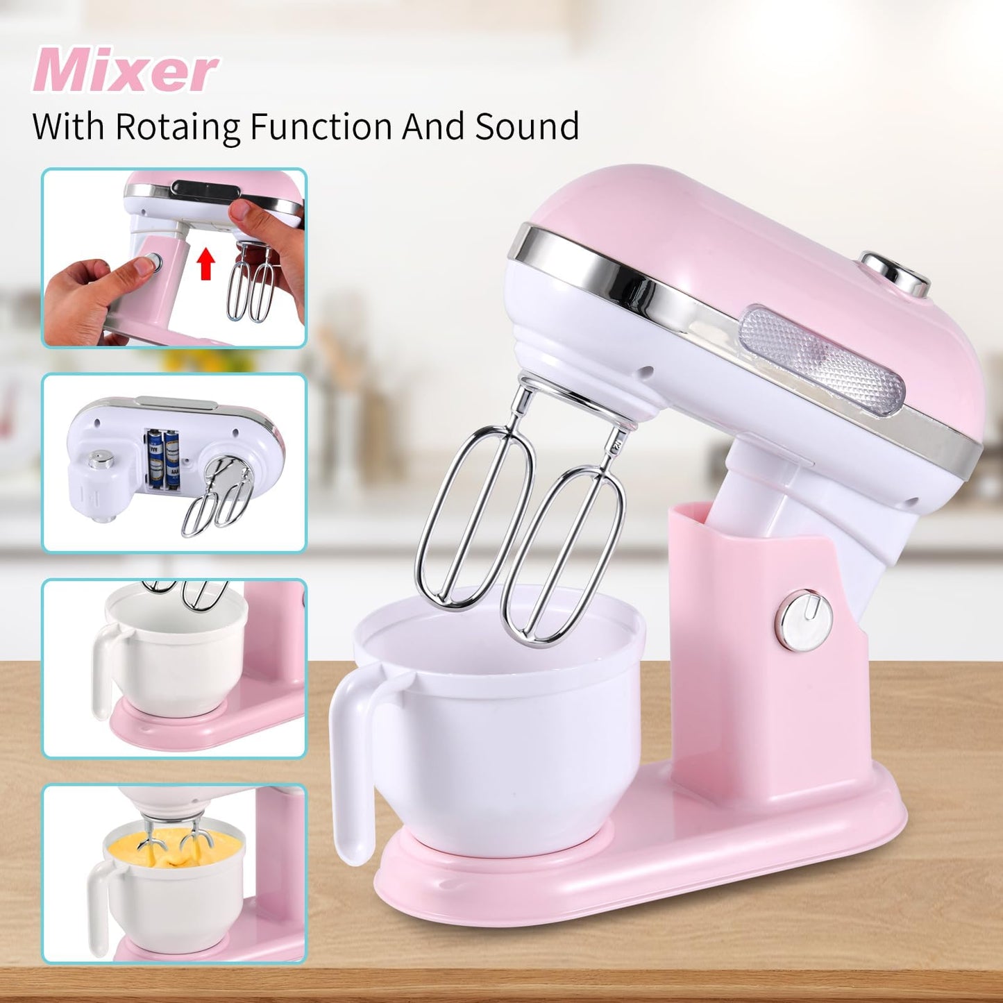 Ehome Play Kitchen Toys Kids Kitchen Accessories Pretend Play Kitchen Appliances Toy Set with Coffee Maker, Mixer, Toaster for Kids Toddler Kitchen Playset Ages 4 5 6 7 8 Girls