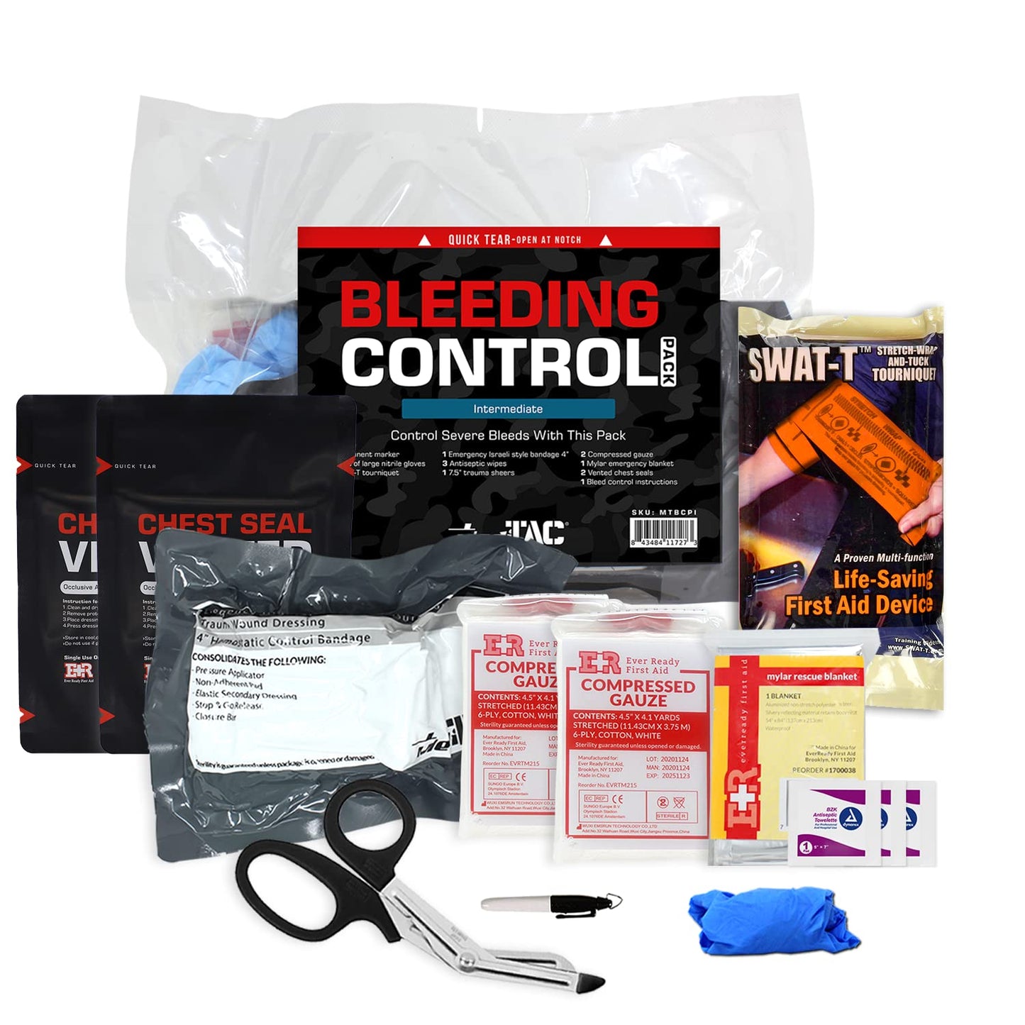 MediTac Intermediate Bleeding Control Pack Feat. SWAT-T Tourniquet, Emergency Bandage and Compressed Gauze Dressing - Intermediate