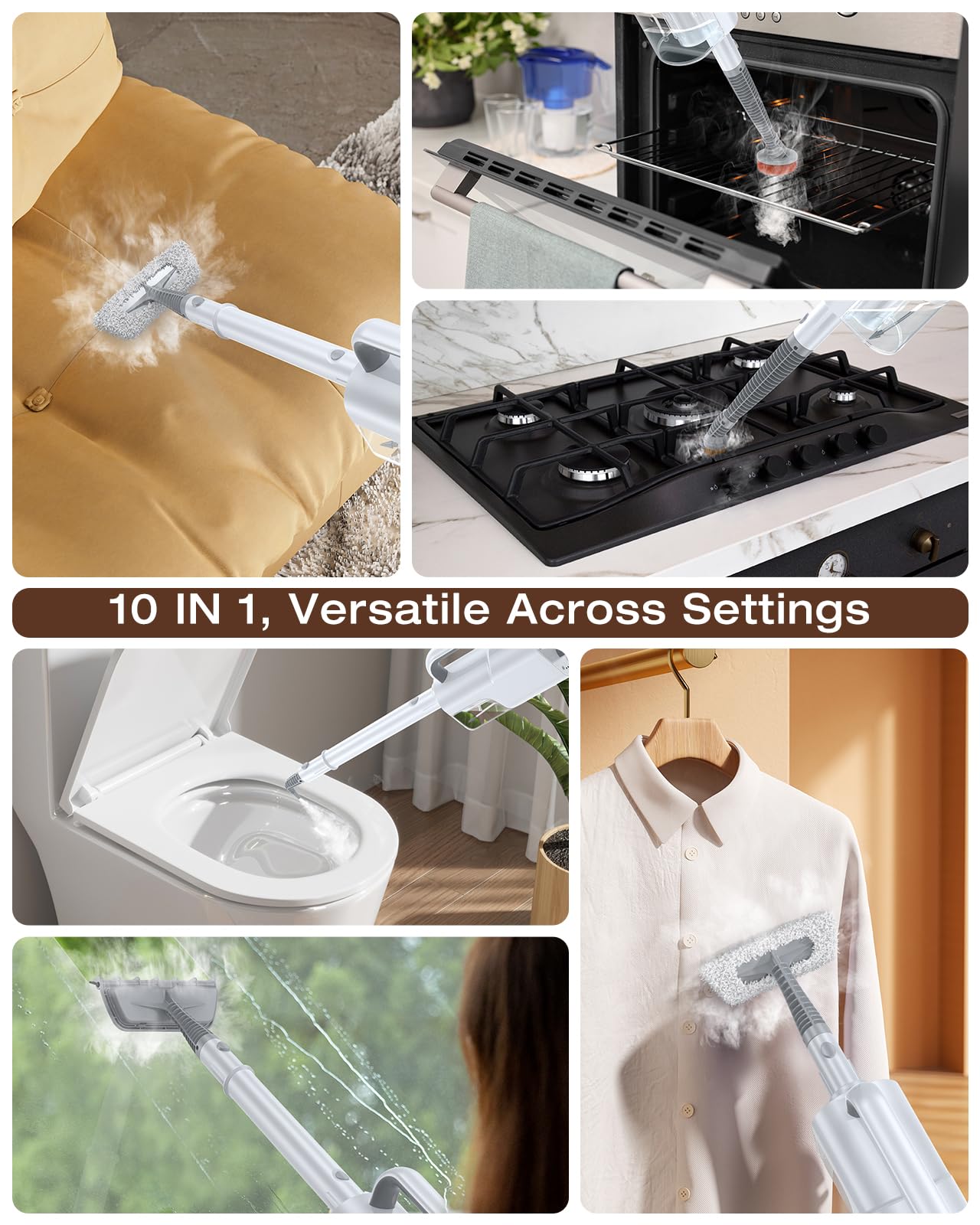 LABIGO 10-in-1 Steam Mop with Detachable Handheld Steamer, 350ml Tank, 10s Heat-Up, 248°F Steam Cleaner, 2-Level Control and Swivel Head for Floors, Carpets, Tiles - Lightweight and Multi-Surface