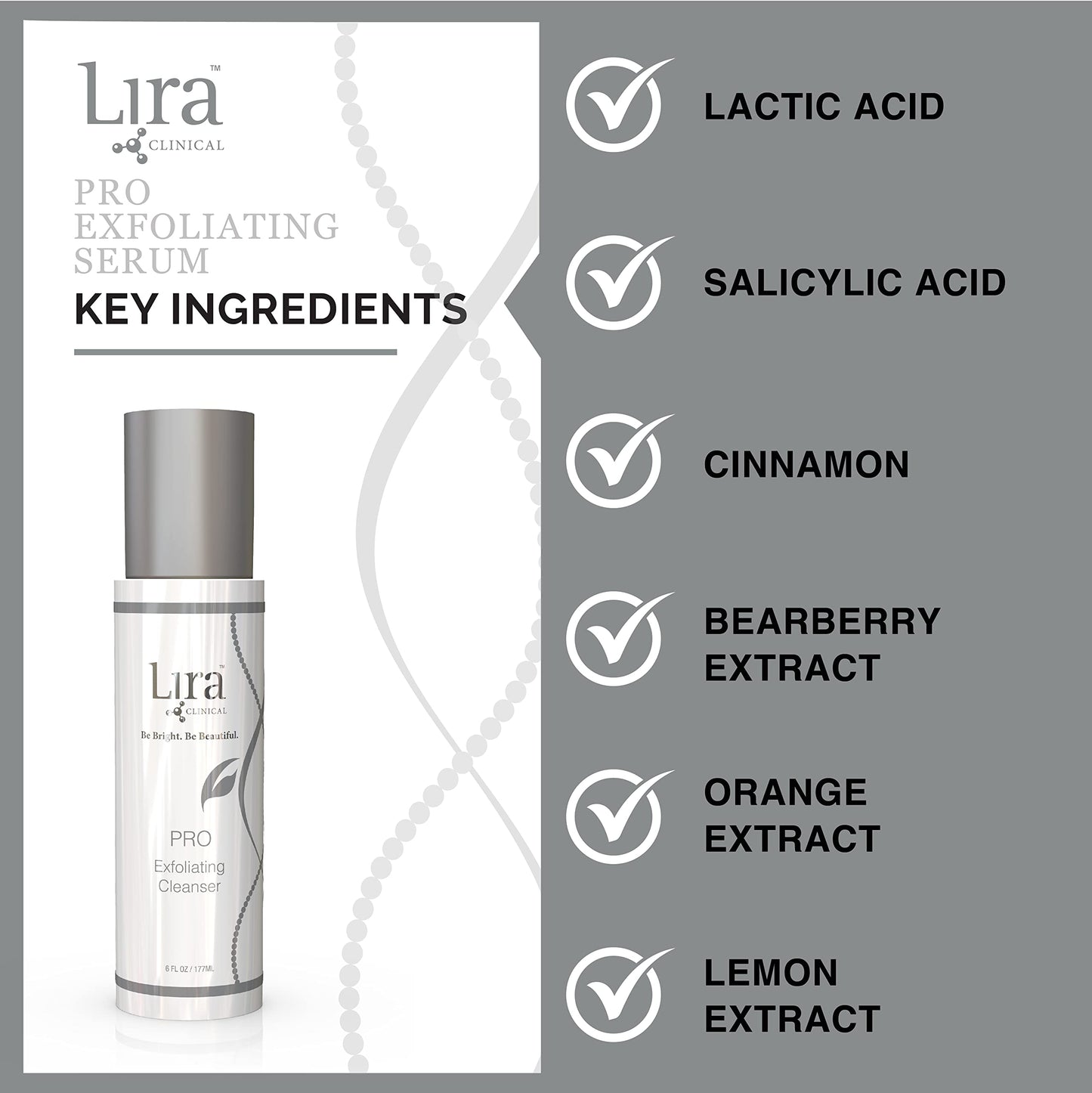 Lira Clinical PRO Exfoliating Face Cleanser - Brightening Facial Wash with Salicylic Acid - 6 Oz