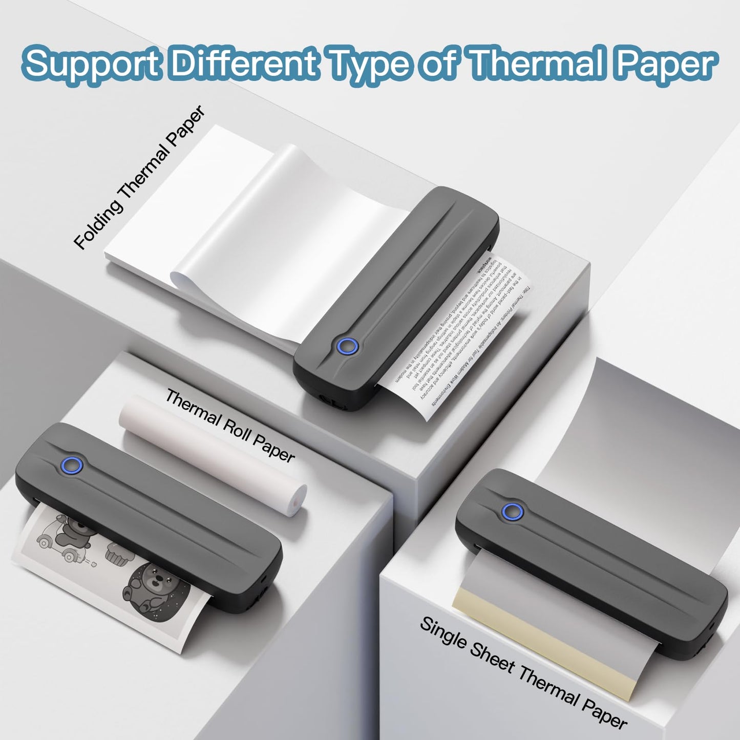 Portable Thermal Printer Wireless for Travel, Supports 8.5" X 11"US Letter/A4/A5/4in/3in/2in Thermal Paper, Bluetooth Inkless Printer Compatible with iOS, Android & Laptop for Office, School, Vehicle