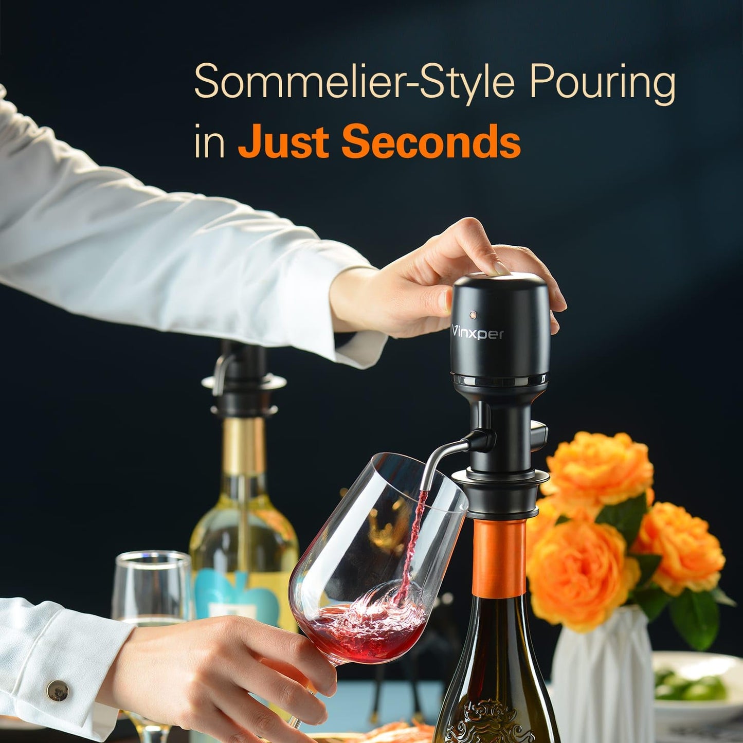 Wine Aerator for Instant Decanting (Upgraded) - No Waiting Time, Wine Decanter & Wine Dispenser 2 in 1, Rechargeable Electric Wine Aerator with One-Touch Pour Design, Ideal Dad Gift & Wine Accessories