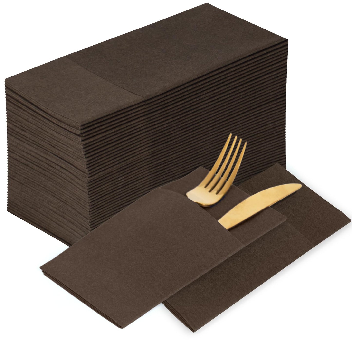 KAMMAK Napkins Disposable Coffee Cloth like Dinner Paper Napkins with Pocket 100 Pack Folded Luncheon Napkins Wedding Reception Bathroom Guest Hand Towel for Party Decoration, Kitchen,16.5 x 16.5 inch
