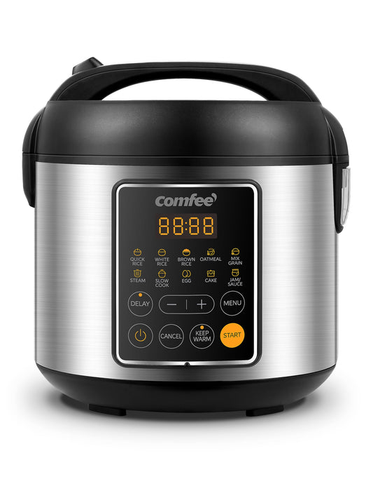 COMFEE' Rice Cooker, 4 Cups Uncooked, 8 Cups Cooked Slow Cooker, 2 Qt Small Multicooker with 10 Presets, Steamer & Grain Cooker, Non-Stick Inner Pot
