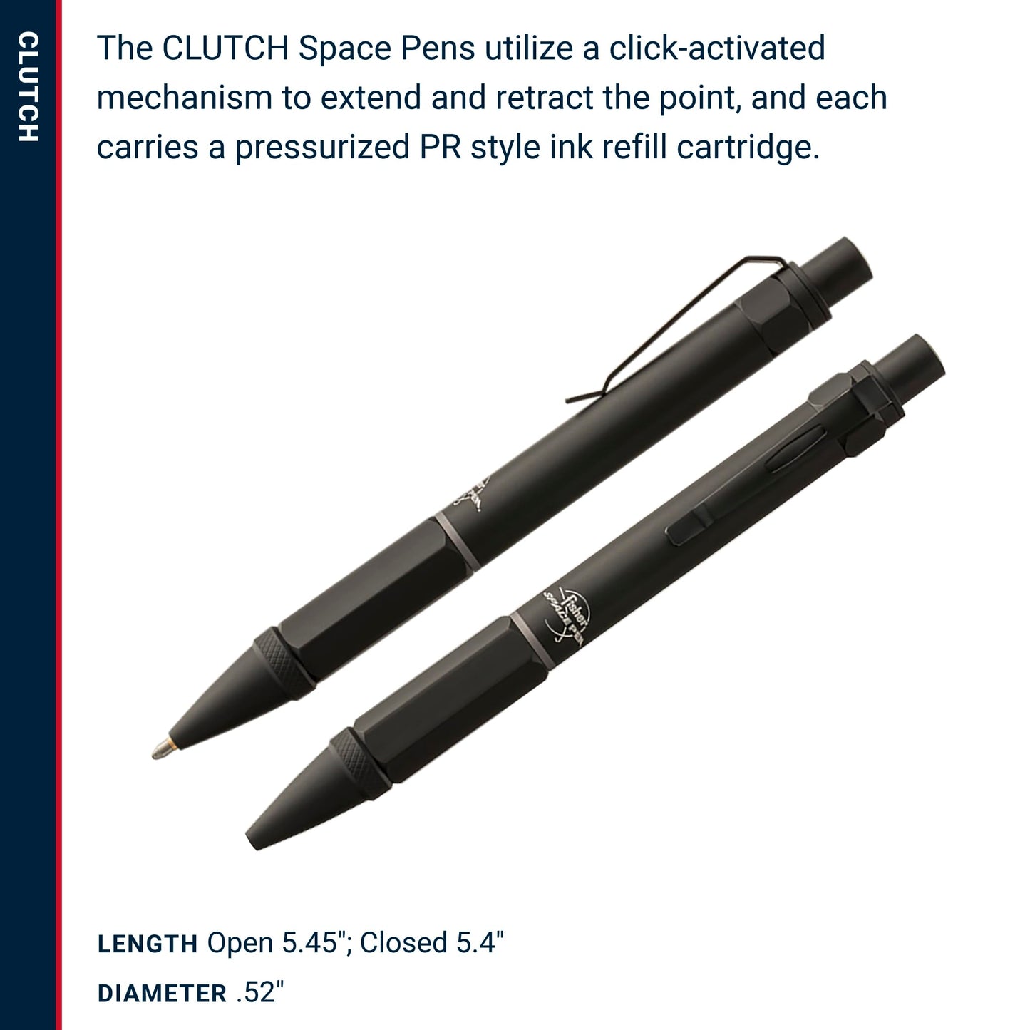Fisher Space Pen Black Clutch Pen, Pressurized Ballpoint Pen, Writes Upside Down and in Extreme Temperatures, Smooth Black Ink, Medium Point, Pocket Clip, Gift Box