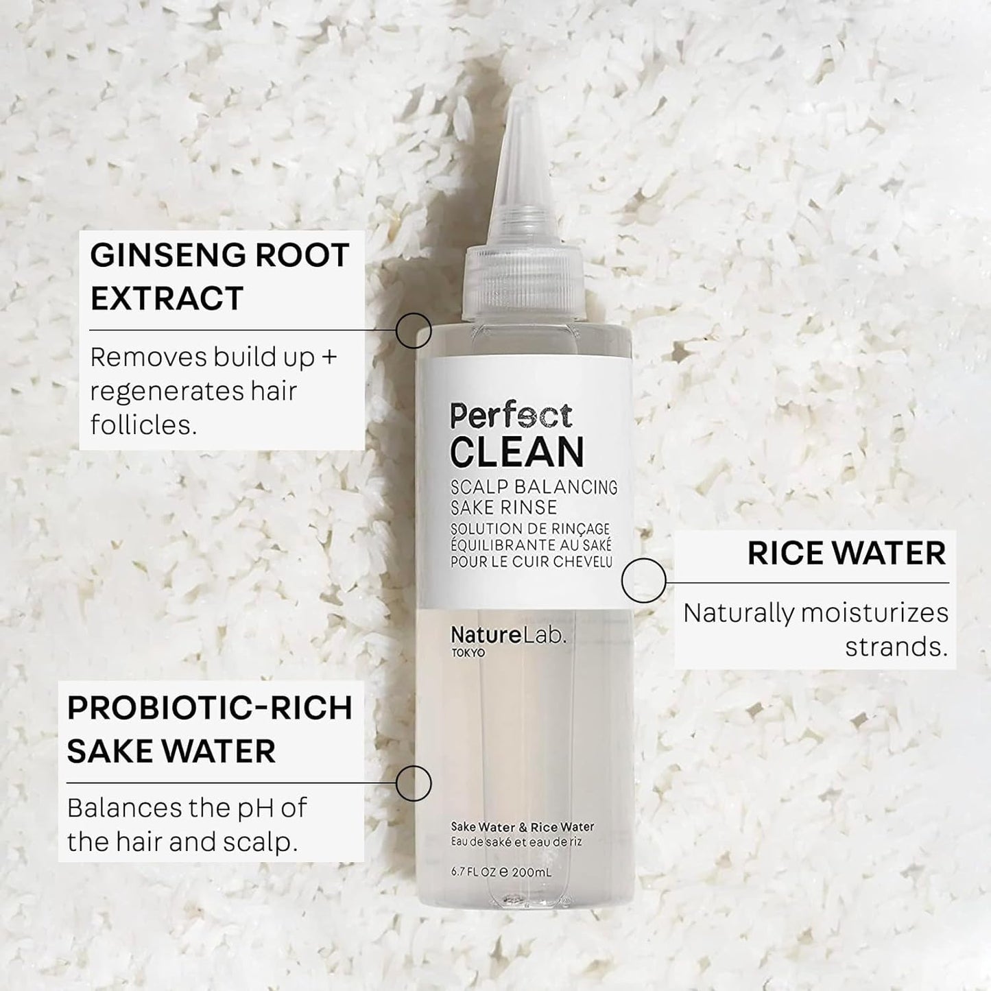 NATURELAB. TOKYO Perfect Clean Clarifying Scalp Scrub 2-in-1 Shampoo and Scalp Scrub Hair Treatment (8.1 oz) & Perfect Clean Scalp Balancing Sake Rinse (7 oz)