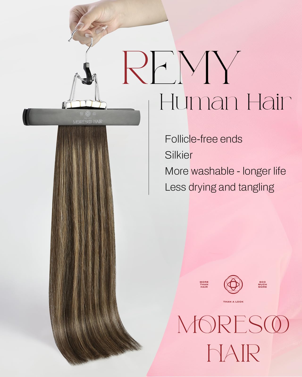 Moresoo Tape in Human Hair Extensions Ombre Tape in Extensions Human Hair Balayage Brown to Caramel Blonde with Brown Hair Extensions Tape in Real Human Hair Extensions 18 Inch #4/27/4 20pcs 50g