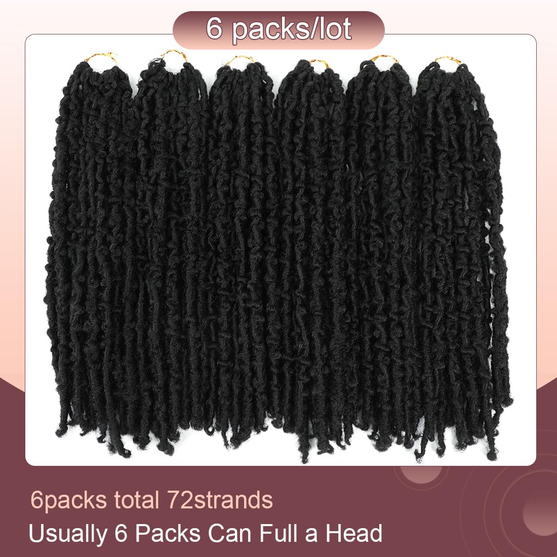 GetGal 24 inch Butterfly Locs Crochet Hair Pre Looped Distressed Faux Locs Crochet Hair for Black Women 6 Packs Butterfly Soft Locs Natural Hair Extension(24inch,1B)