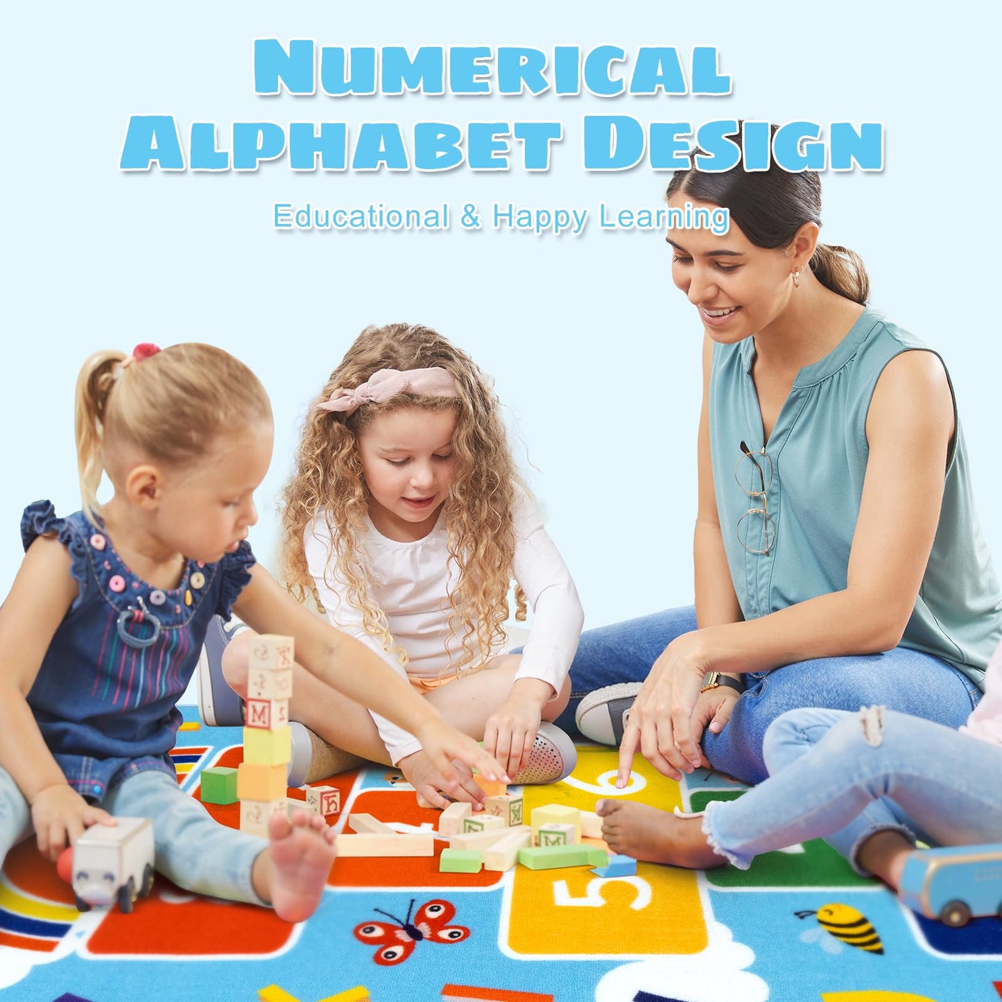 STARUIA Washable Hopscotch Kids Rug for Playroom, Colorful Educational Classroom Rugs with ABC Number, Non Slip Kids Play Mat Rug Game Carpet for Bedroom Nursery Daycare Boy Girl （Blue, 31.5''x72''）