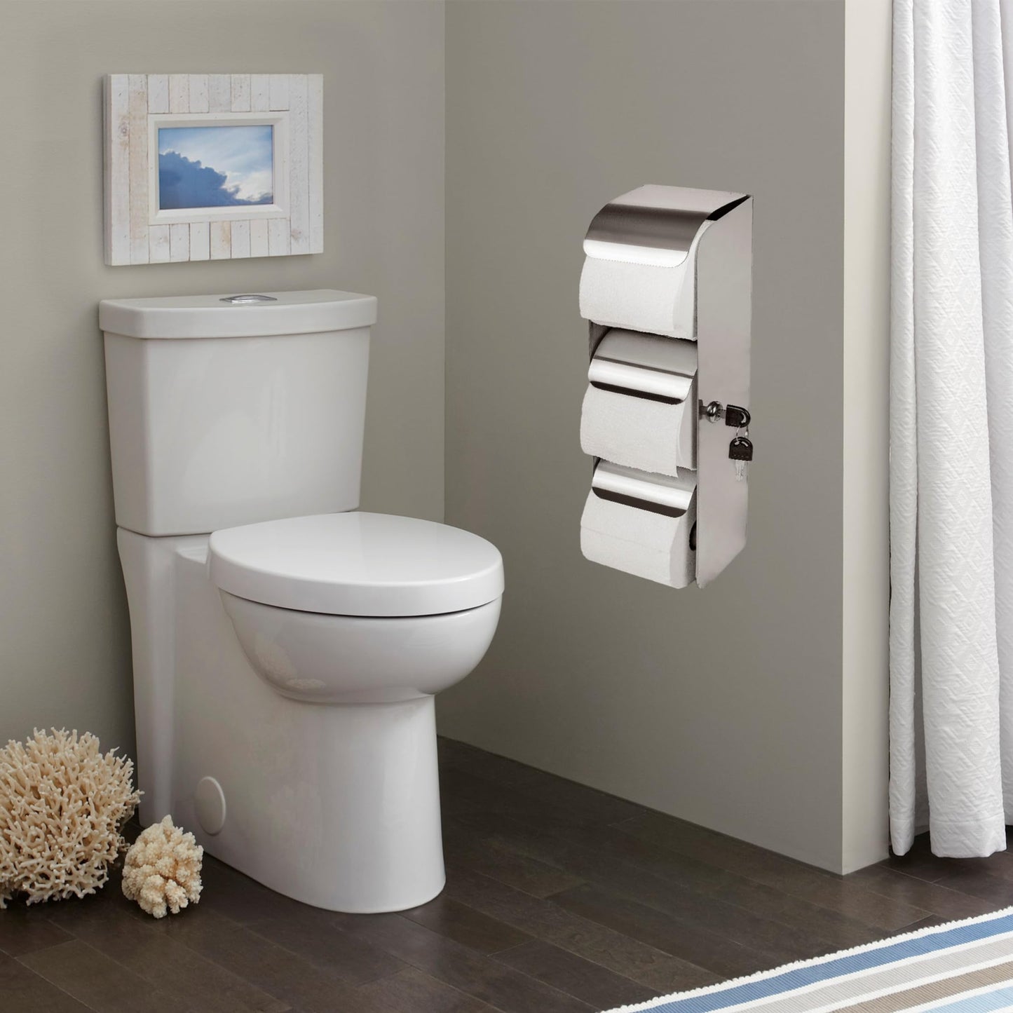 Commercial Toilet Paper Dispenser - 3 Roll Stainless Steel Toilet Tissue Dispenser with Lock, Wall Mount - Double Roll Holder for Bathroom/Restroom (1, Silver)