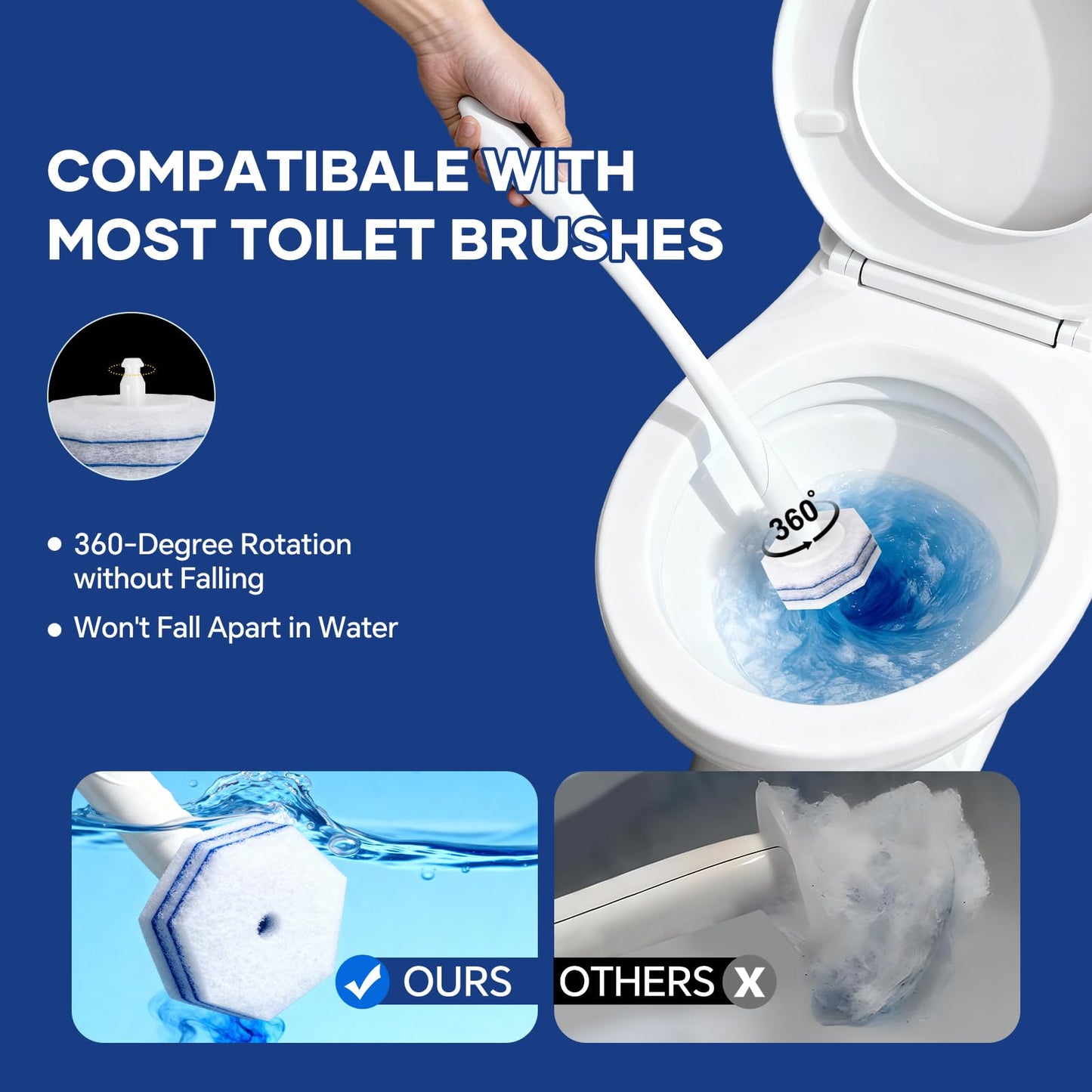 80 Toilet Bowl Wand Refills Fits for Clorox Toilet Brush Wand,Upgrade 3-Layer Disposable Bowl Cleaner Refills for Bathroom Cleaning,3X Cleaning Power,No Falling Apart