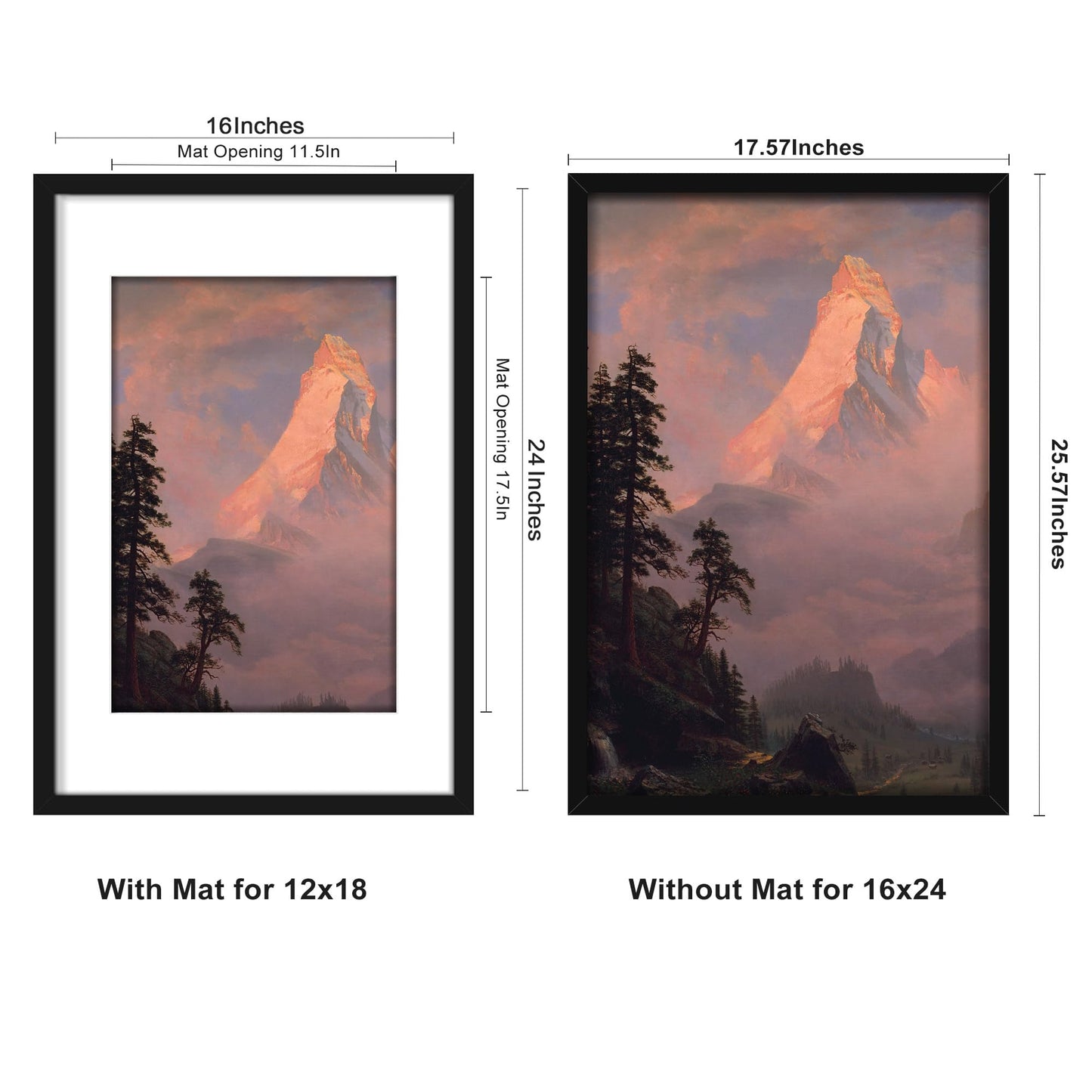 Abtgt 16x24 Frame Set of 3, Display Pictures 12x18 with Mat or 16 x 24 without Mat, Poster Frames for Vertical & Horizontal Wall Hanging Display, Black