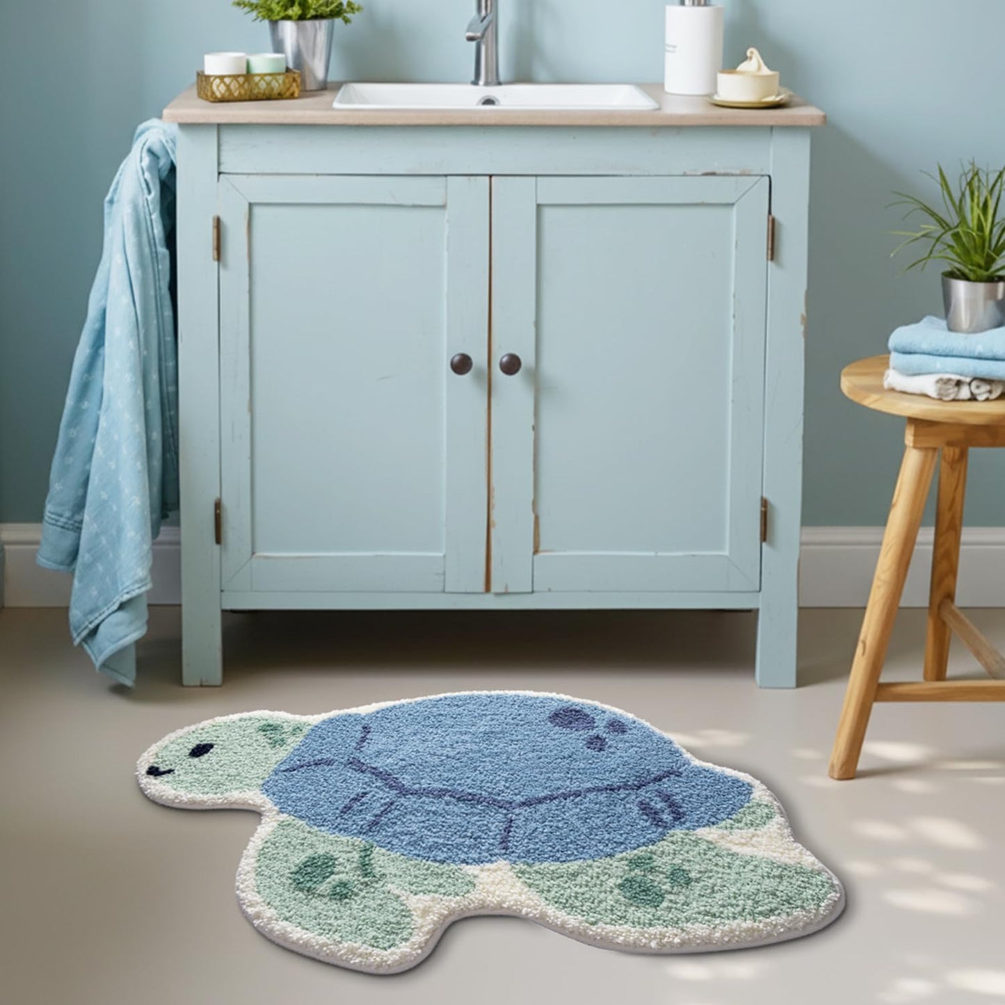 LUMI Cute Animal Bathroom Rugs, Plush Absorbent Bath Mats for Bathroom, Non-Slip Backing Washable Bath Mat, Ideal for Shower Sink Bathtub Room Decor, 20"x33", Blue Sea Turtle