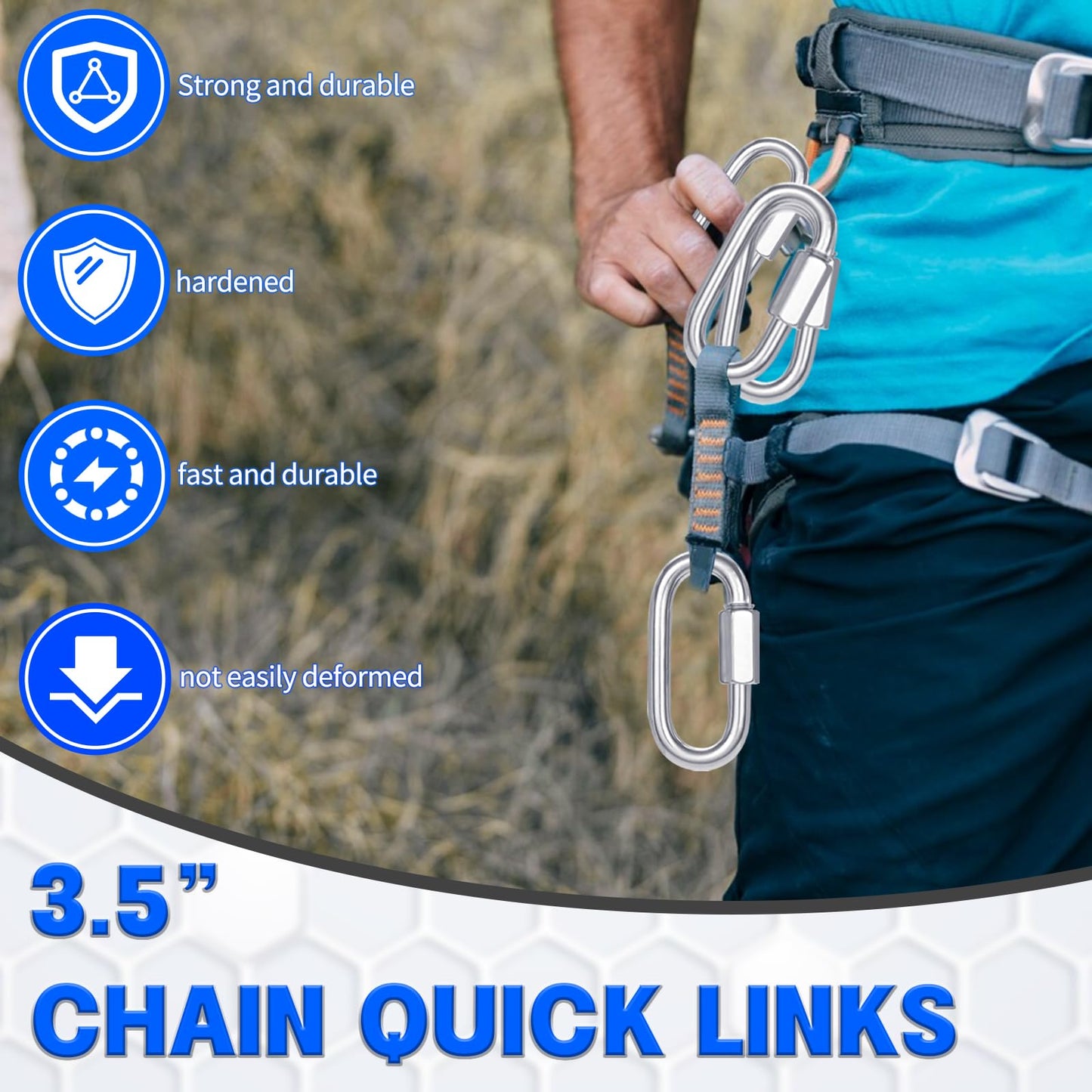 30-Pack M10 Quick Links Screw, 4Inch Threaded Quick Chain Link Connectors, 3/8” Heavy Duty Locking Carabiners, 2000 LBS Capacity Anti-Rust Chain Hooks for Towing, Swings, Shade Sails and Bird Toys