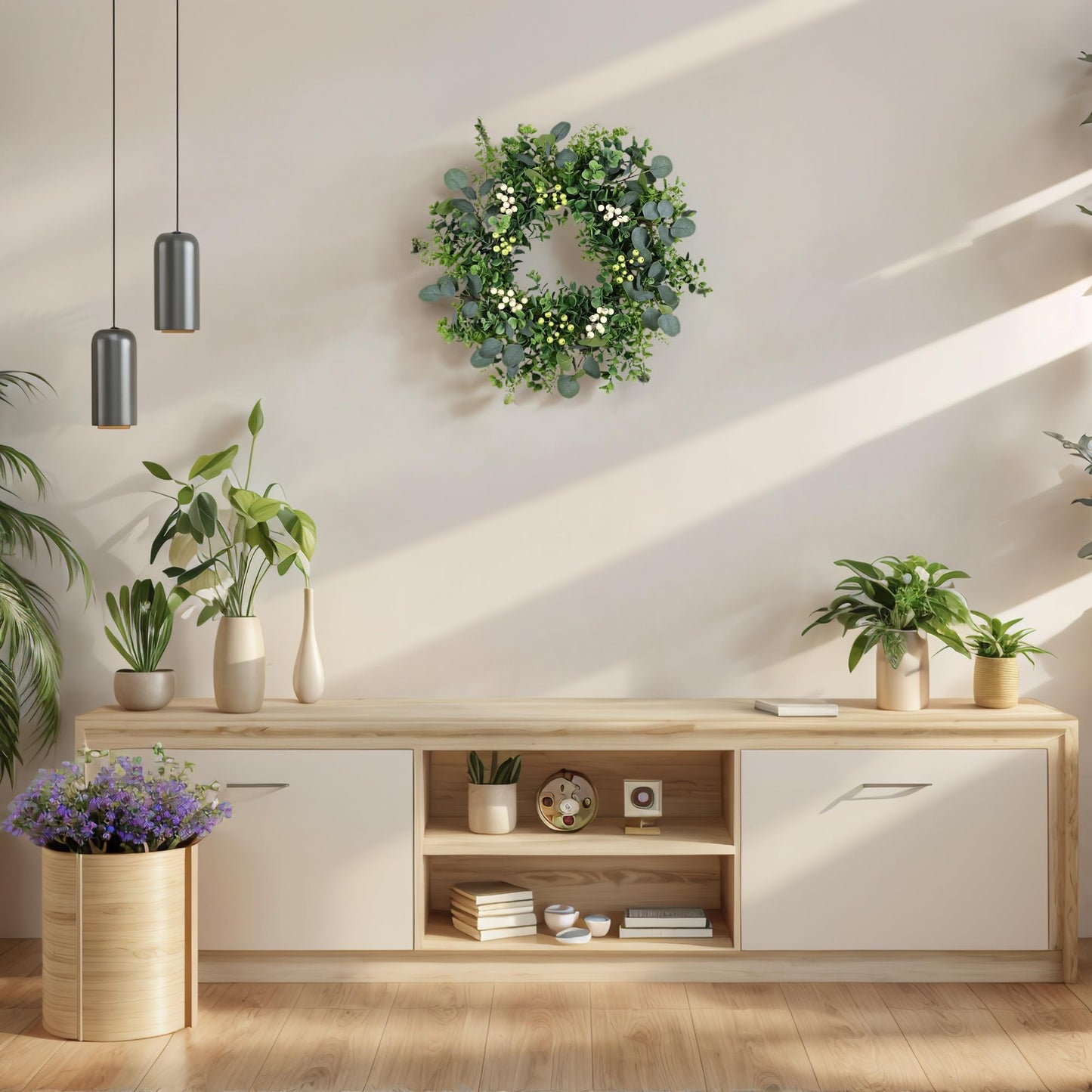 MDSTBN 26 Inch Eucalyptus Wreath Spring Summer Wreaths for Front Door, Artificial Large All Seasons Wreaths with for Farmhouse Porch Wall Living Room Home Wedding Decor
