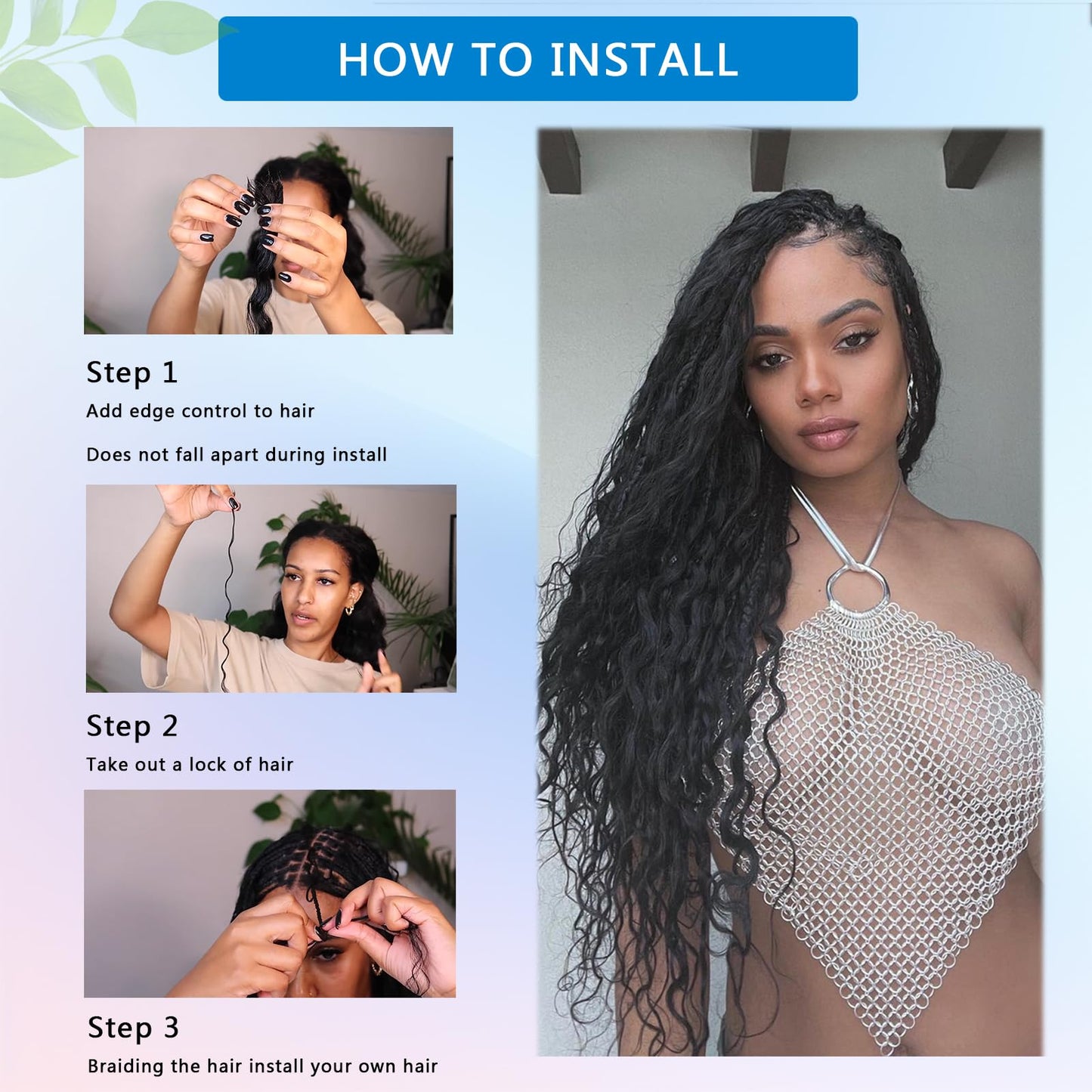 Coolbeeza Human Braiding Hair 22 Inch Deep Water Wave Bulk Human Hair for Braiding 12A Brazilian Virgin Curly Hair for Boho Braids Wet and Wavy No Weft 2 Bundles 100g Hair Extensions