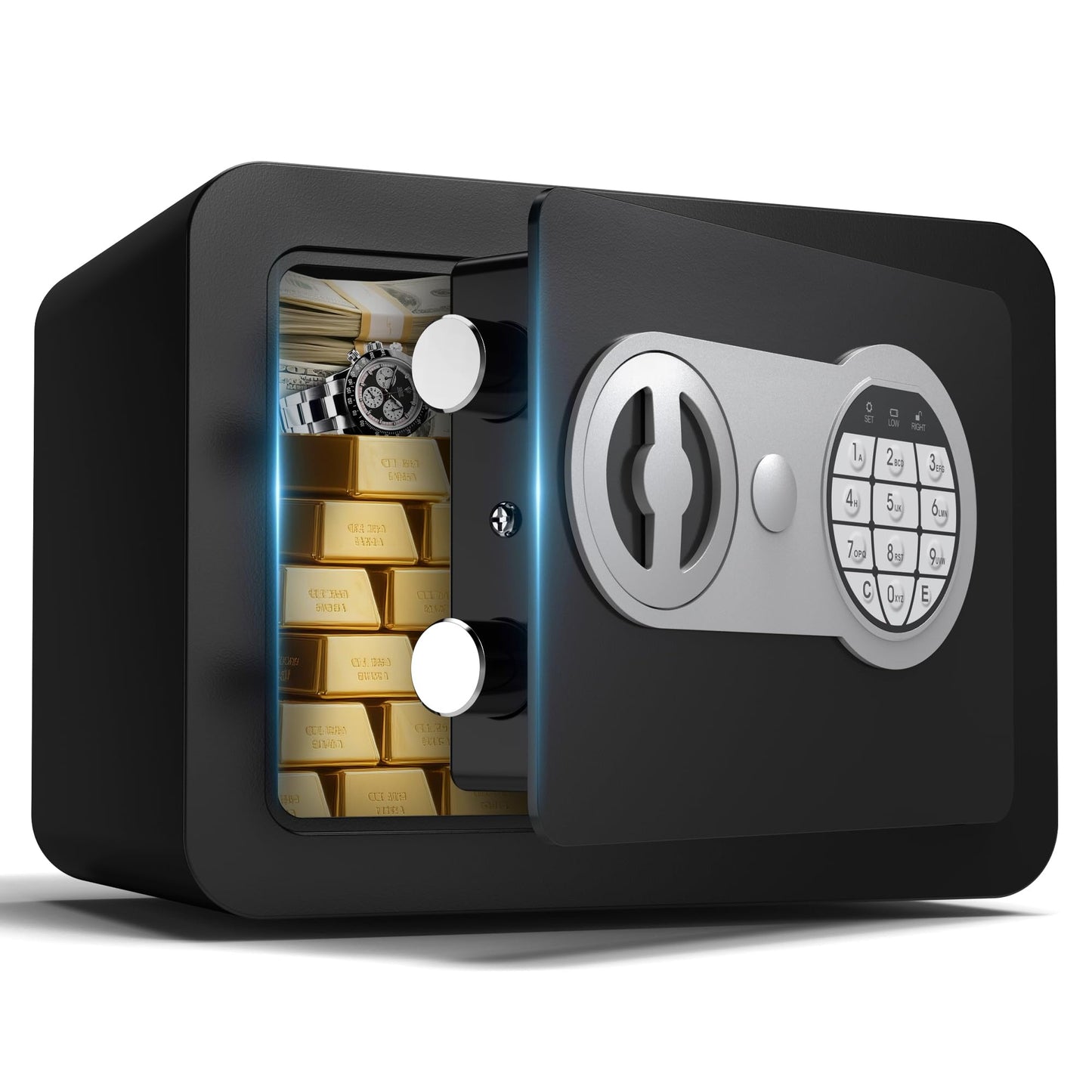 Small Safes for Home Small Safe Box Mini Safe with Coin Slot Personal Safes for Money Cash Documents Kids Safety Box with Digital Keyboard & Sensor Light Caja Fuerte Para Dinero 0.23 Cubic (black)