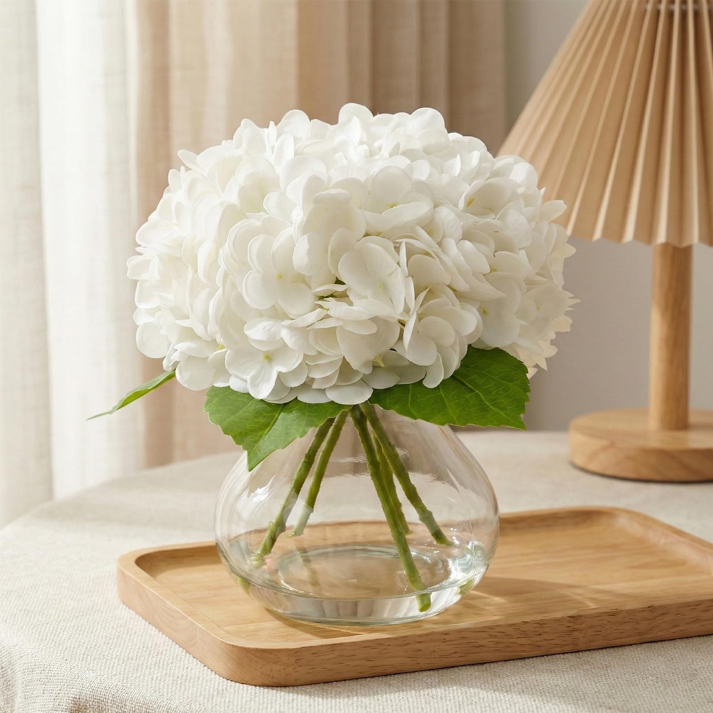AMORISE Real Touch Artificial Hydrangea in Vase,Premium Faux Flowers with Faux Water for Home Decoration,Coffee,Table,Wedding,White Fake Hydrangea with Vase for DIY Floral Arrangements