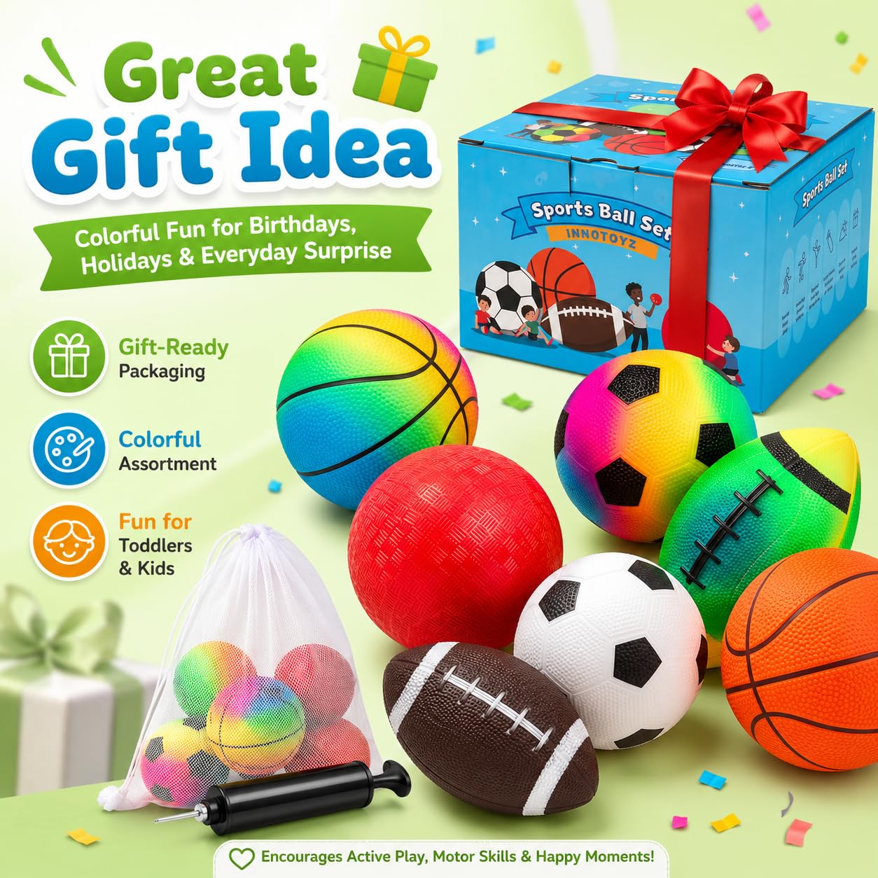 Innotoys Kids Playground Balls, 5 Inches Sports Ball Rubber Dodge Ball Kick Ball for Toddlers 1-3, Indoor Outdoor Balls Game Gifts for Boys Girls 2 3 4 5 6 Years Old (7 Pcs Balls)