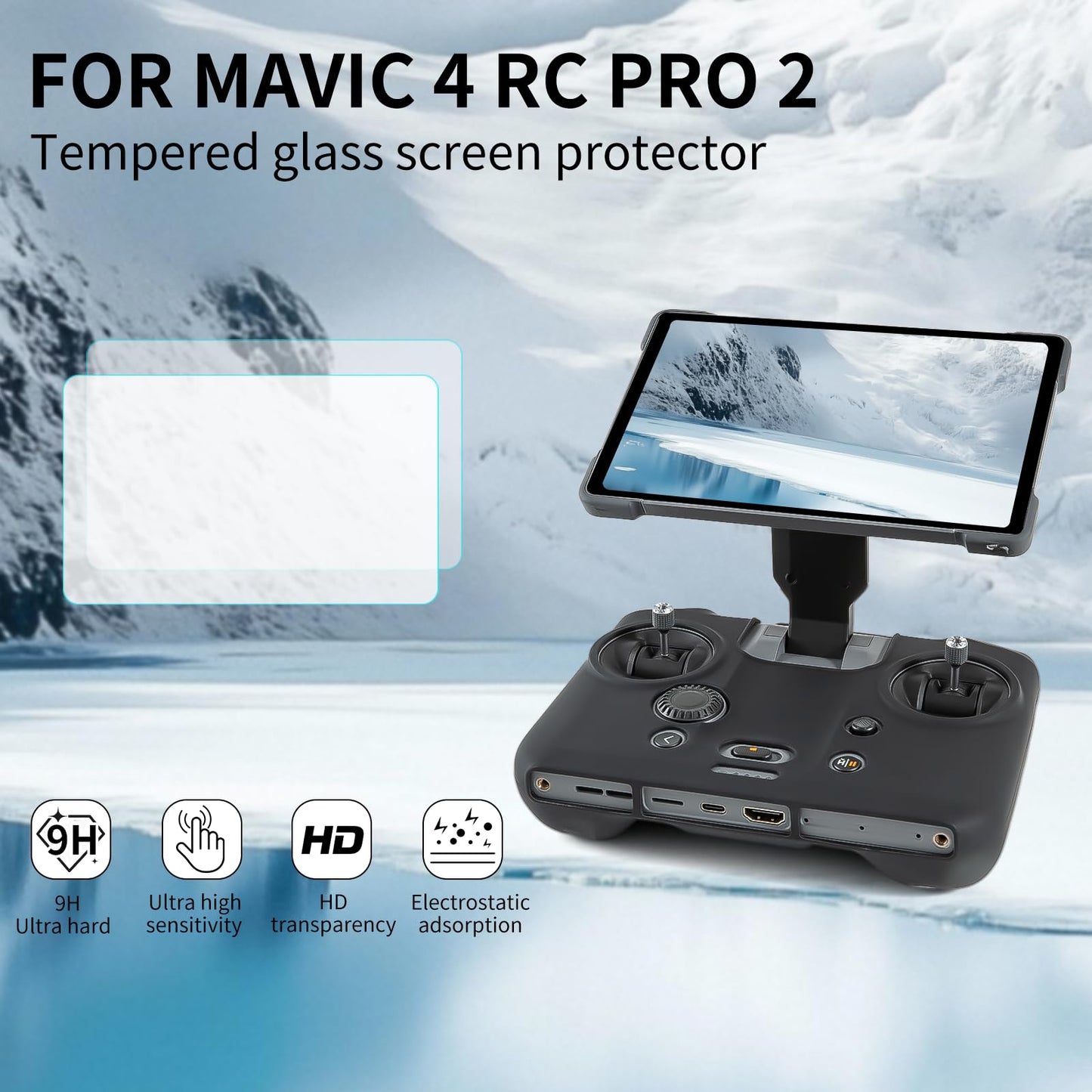 for DJI Mavic 4 RC Pro 2 Remote Control Silicone Case Sleeve/Controller Screen Protector & Adjustable PU Neck Strap & Standard Lanyard Screw Accessories (Lanyard+Tempered Film+Silicone case)
