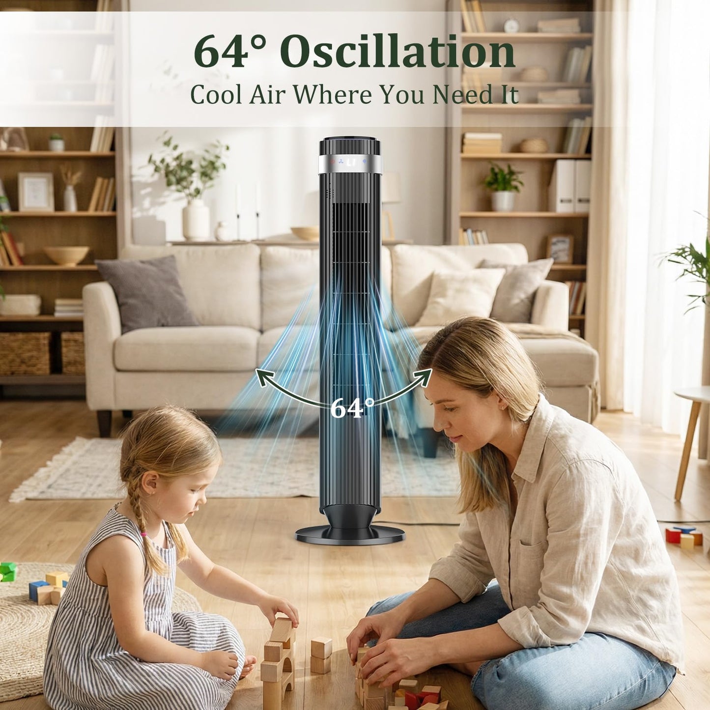 Tower Fan for Bedroom, 28dB Quiet Bladeless Oscillating Standing Fan with Remote, 5 Speeds & 4 Modes, 12H Timer, LED Display, 22.3ft/s High Velocity Cooling Floor Fan for Home, Office (Black)