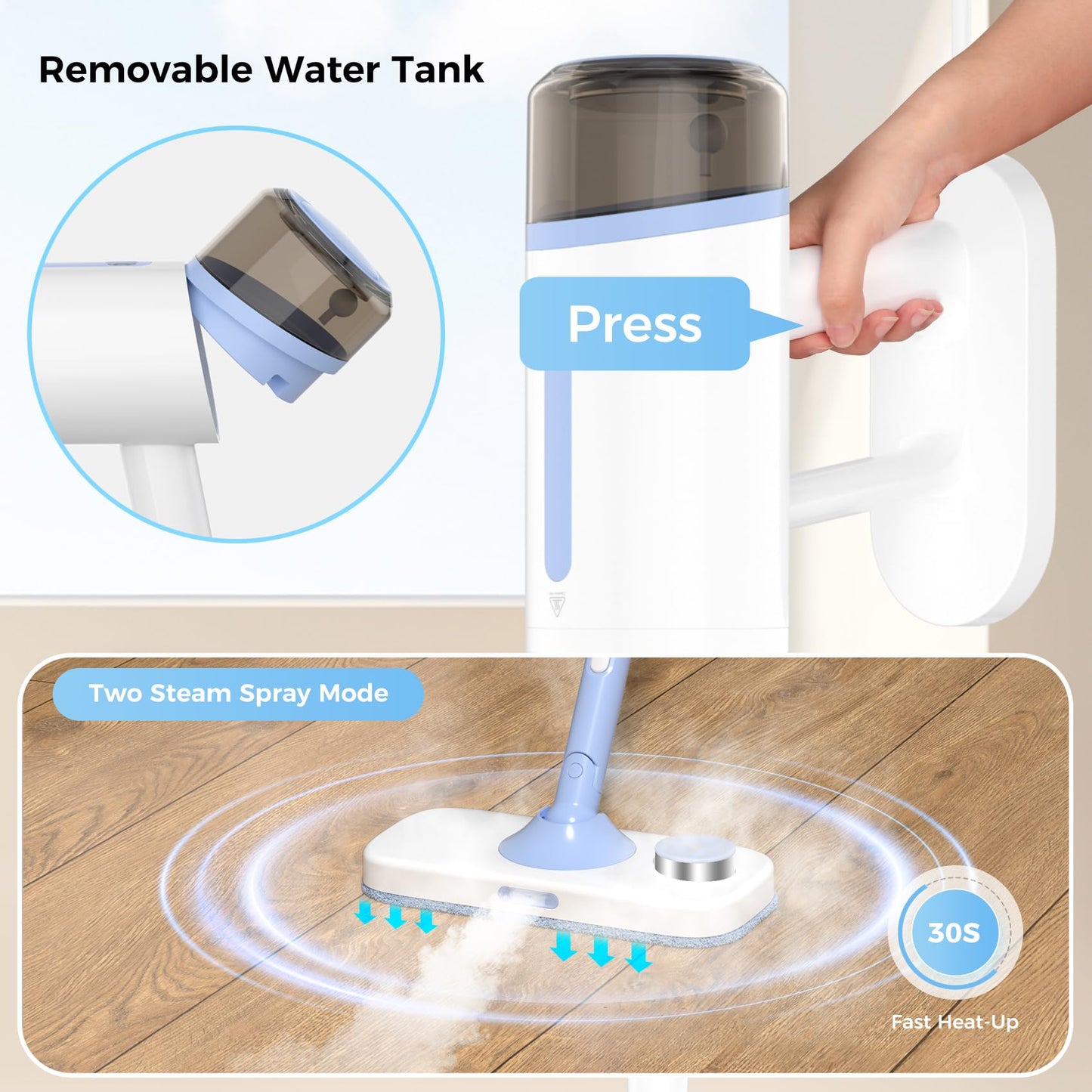 Steam Mop, 10 in 1 Detachable Handheld Steam Cleaner for Home and Floor Cleaning, 230°F Floor Steamer for Deep Cleaning with Multi-purpose Attachments Hardwood Floors, Tile, Grout, Furniture