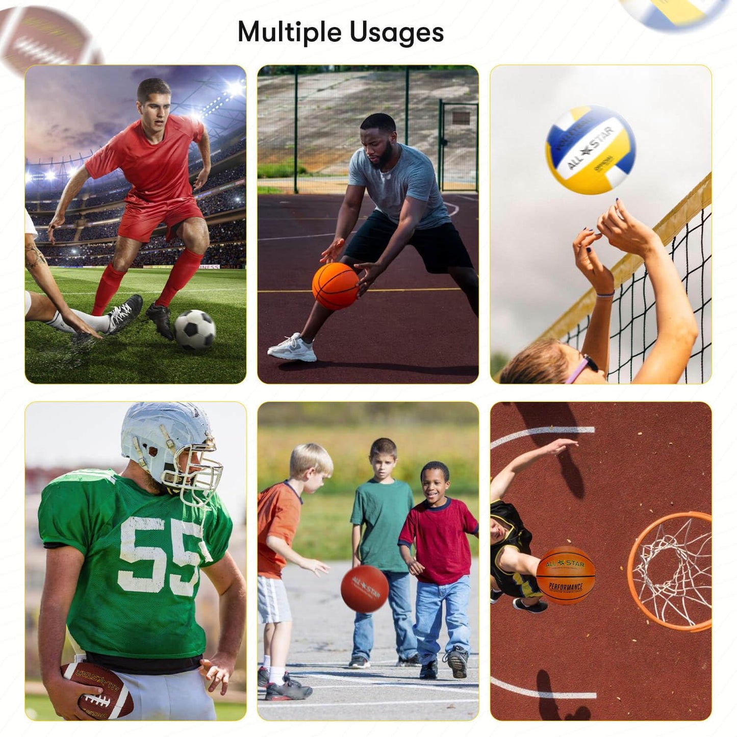 Easy Play Sports and Outdoors - Complete Sports Balls w/Bag, Pump for Boys - Kickball, Volleyball, Soccer Ball, Football, Basketball - Outdoor Play