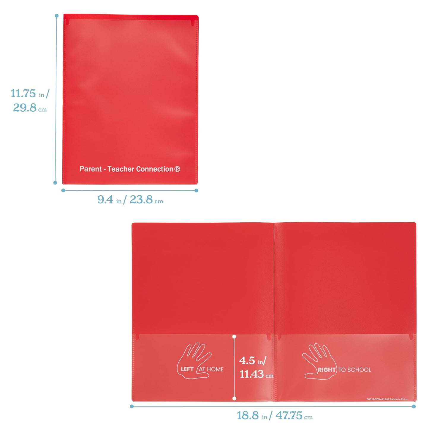 ECR4Kids 2-Pocket Parent-Teacher Classroom Communication Folder, School Supplies, Red, 36-Piece