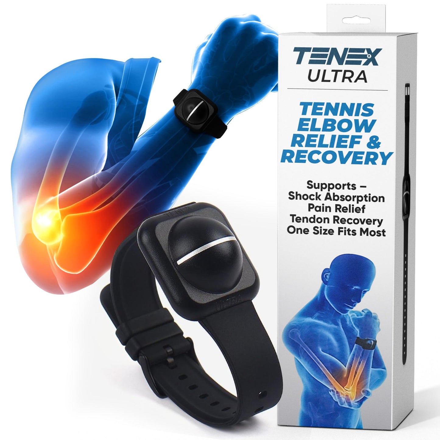 TENEX Ultra Tennis Elbow Brace, Wrist-worn Non-Compression Dampener Band, Supports Relief from Tennis, Pickleball, Golf, Repetitive Motion Tendonitis, Absorbs Shocks That Cause Pain in Men & Women