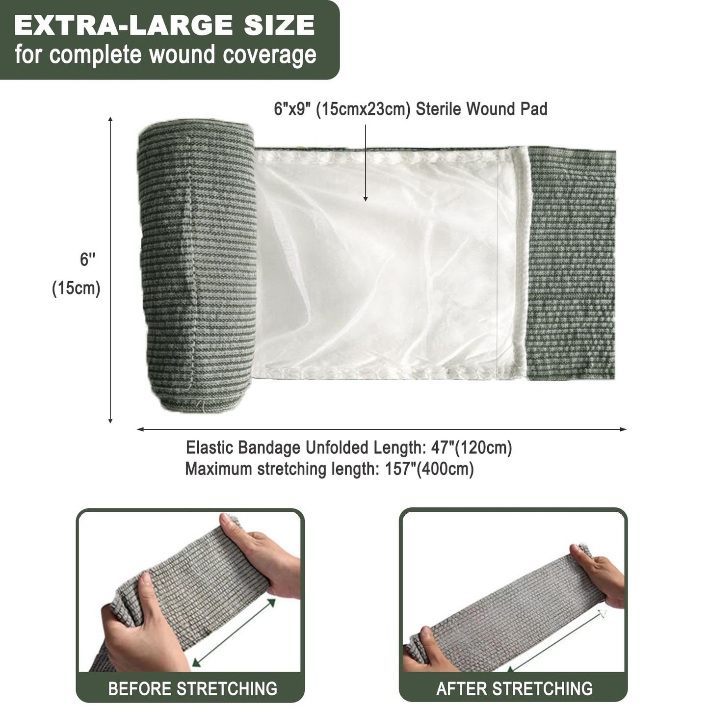 Upgrade Israeli Style Emergency Bandage, 8Pack 6 Inch Compression Bandage for Emergency Wound Dressing, First Aid and IFAK Trauma Military (6Inch-8Pcs)