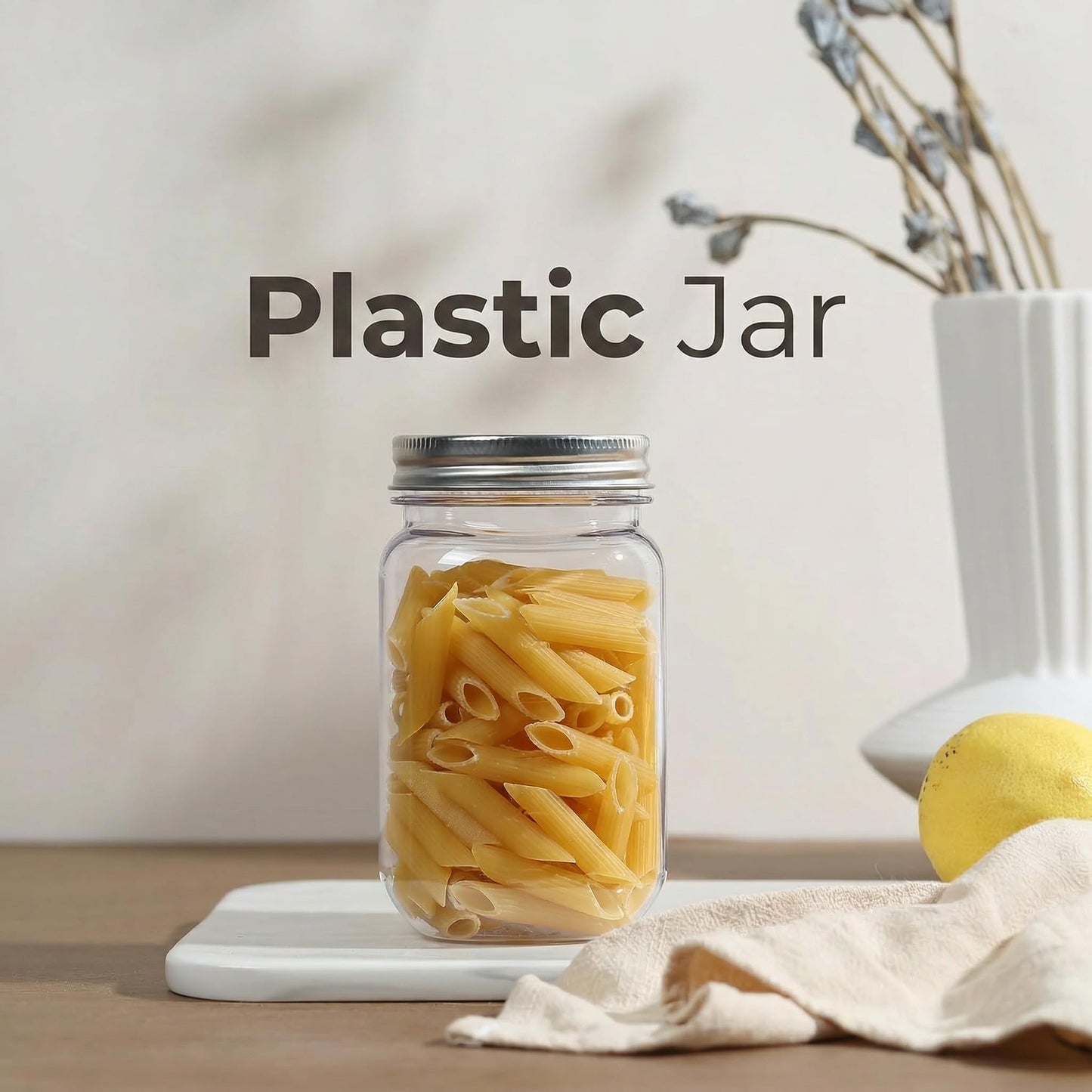 novelinks 16 oz Plastic Mason Jars with Lids, Refillable Clear Plastic Jars with Lids 16oz & Reusable Empty Storage Containers with Lids (Sliver,24 Pack)