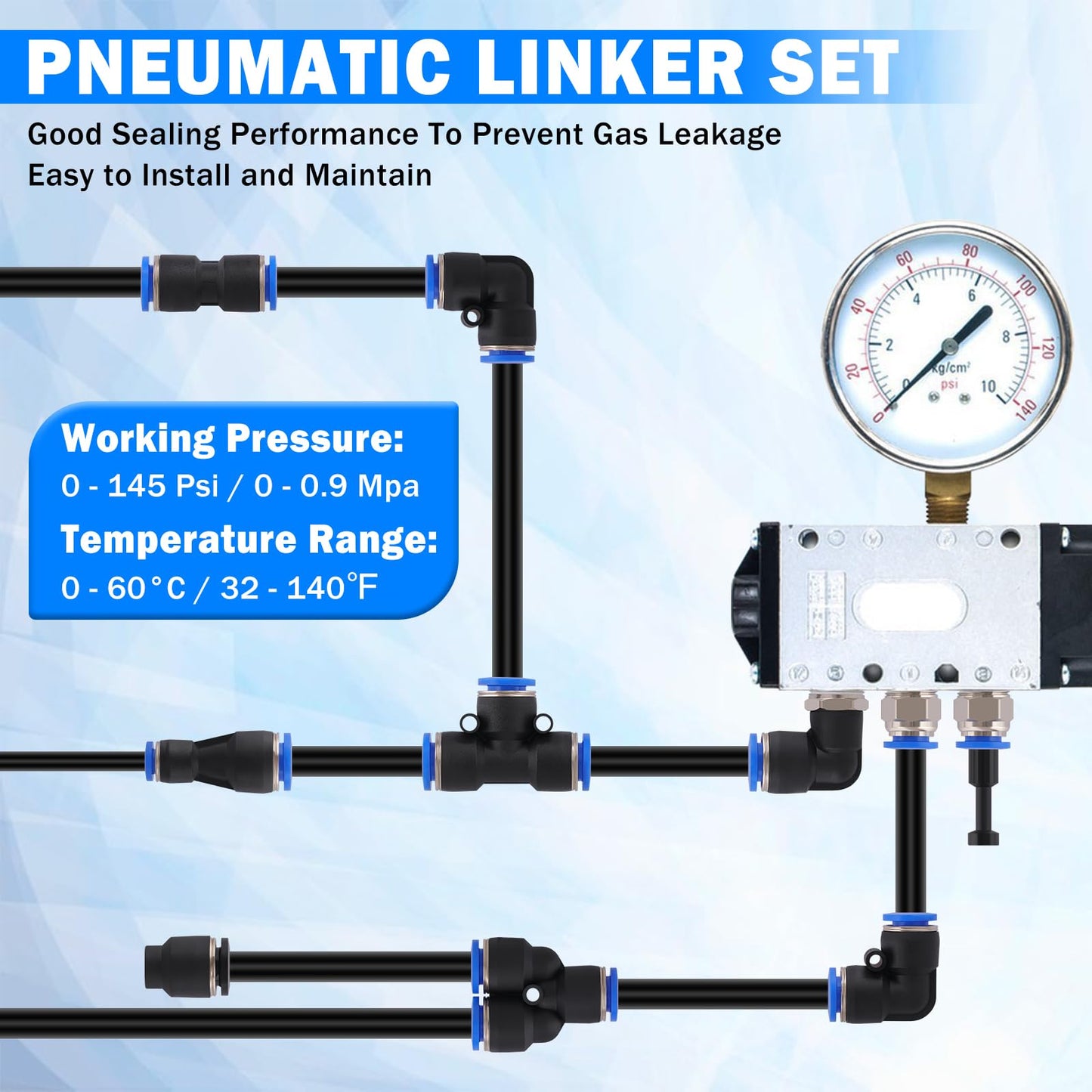 XaXmTee 123 Pcs Quick Connect Air Line Fittings Kit Pneumatic Push Lock Air Fittings 1/8",1/4",3/8",1/2" Push to Connect & NPT Thread Air Hose Fittings Quick Release Airline Fitting Kit