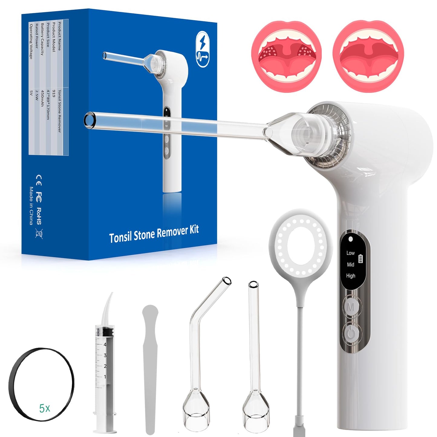 Sinkawa Electronic Tonsil Stone Remover Vacuum，10 in 1 Tonsil Stone Removal Kit，Tonsil Stone Remover Vacuum with Built-in Blue Light，Easy to Use, Fight Bad Breath, Mouth Cleaning Oral Care