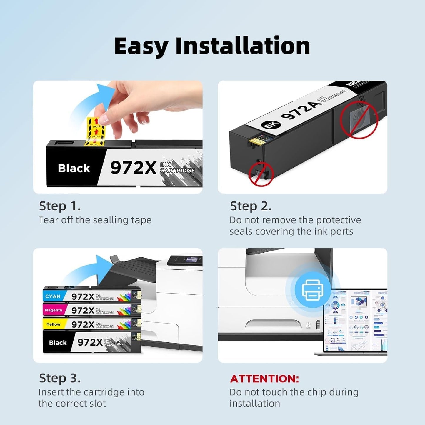 972X Ink Cartridges High Yield Compatible Replacement for HP 972X 972A 972 use with HP Pagewide Pro 477dw 577dw 477dn 452dn 552dn 552dw P55250dw Printer (Black, Cyan, Magenta, Yellow, 4 Pack)