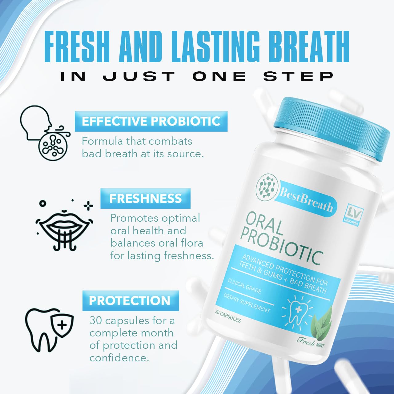 5 Pack - Best Breath - Best Breath Oral Probiotic, Best Breath Probiotic, Best Breath Pills, BestBreath, Best Breathe 150 Capsules For 5 Months, Best Breath Oral Probiotics For Mounth Bad Breath.
