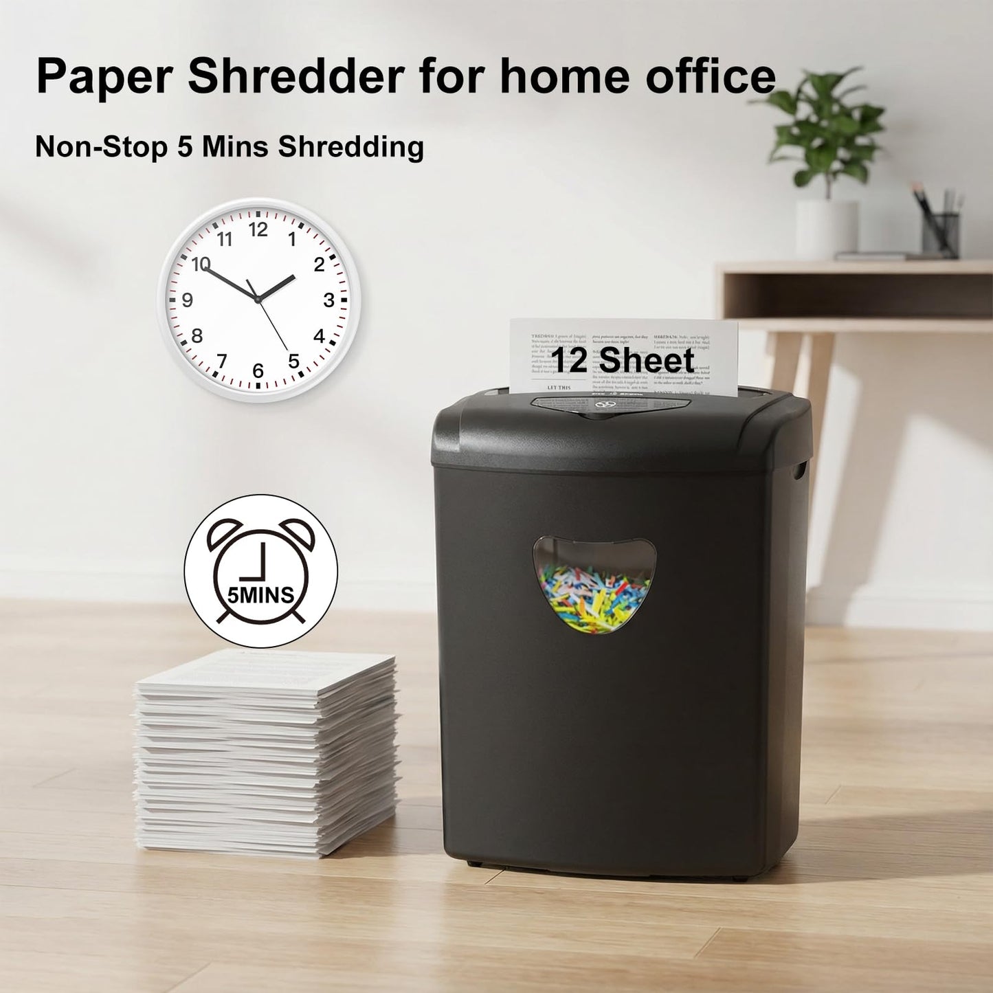 Paper Shredder for Home，Shred 12 Sheet Cross Cut,5.55-Gallon Basket, P-4 Security,Shred Paper/Cards/CDs/Staples/Clips - Jam Proof System for Home Office