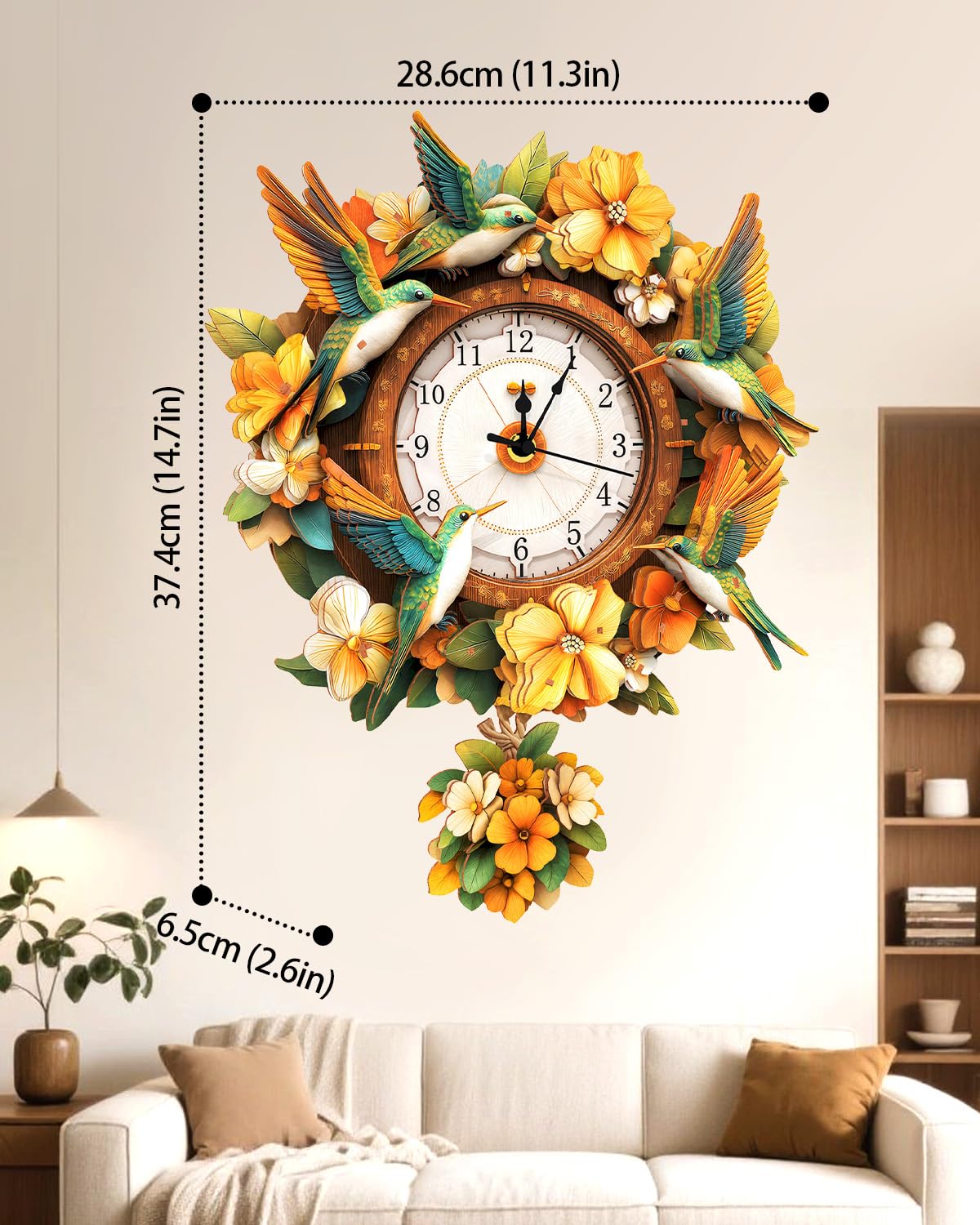 Rnfinewow 3D Wooden Puzzles for Adults, Wooden Puzzle for Adult, Hummingbird Clock DIY Kit With Pendulum, Beginner 80 Piece 3D Puzzles, Creative Gift Ideas for Adults Teens