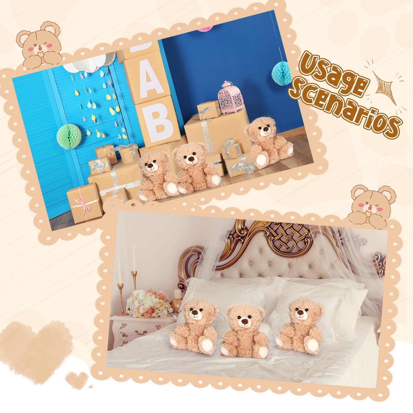 Jenaai 8 Pcs 10 Inches Stuffed Animal Bear Bulk Gift Soft Cute Baby Shower Bear Small Stuffed Plush Toys for Girls, Boys, Back to School Birthday Wedding Party(Classic Style)