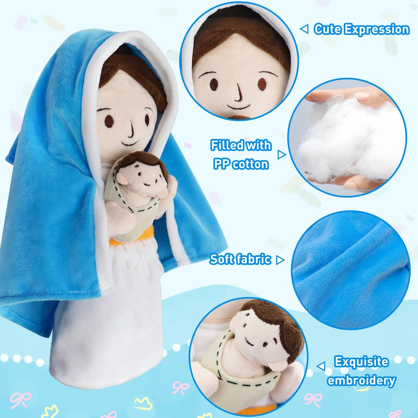 Jesus Plush Doll Guardian Mary Stuffed Animal Baptism plushie Savior Toy Gifts for Church Sunday School Religious Easter Gift (Mary)