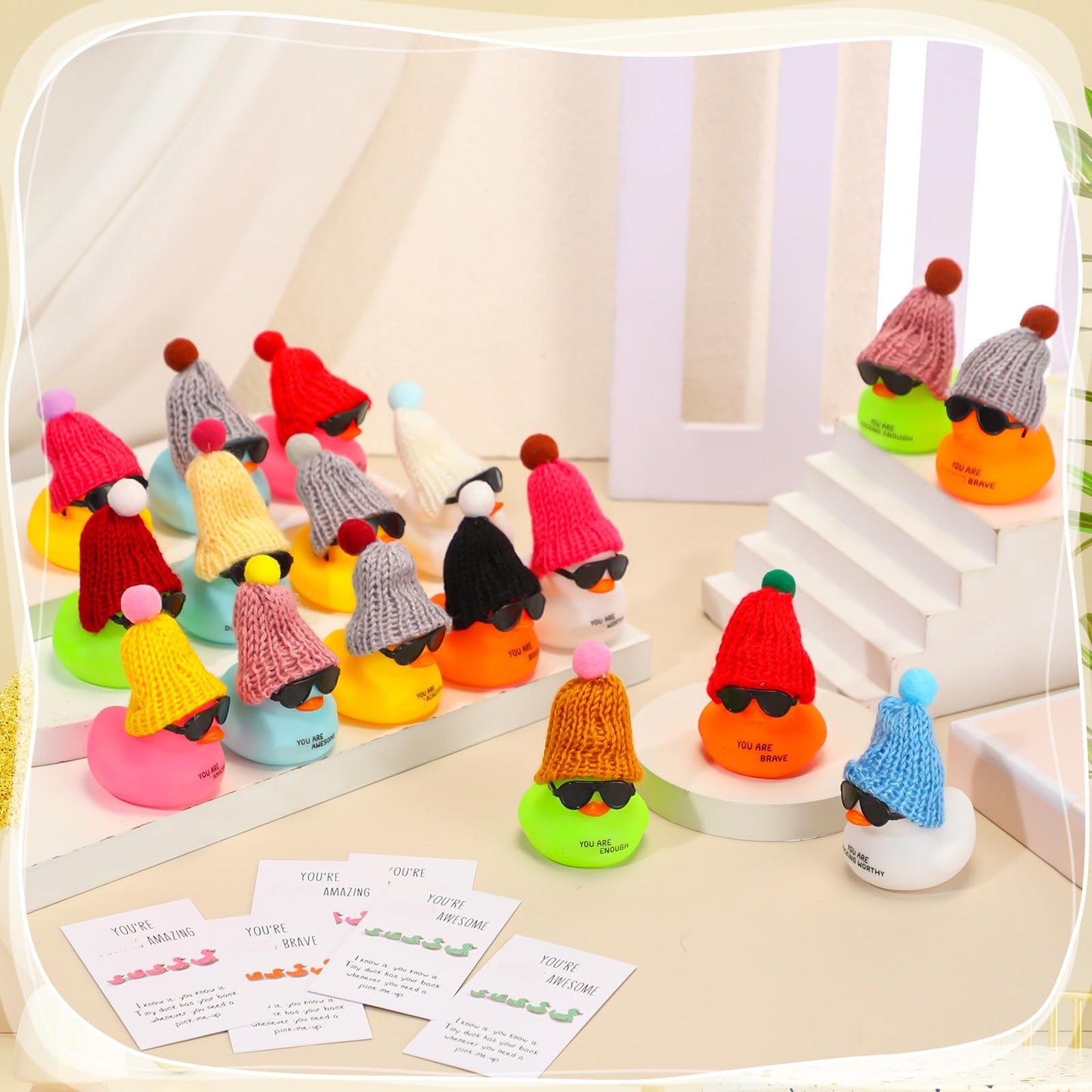 Liliful 96 Set Employee Appreciation Gift Bulk for Coworker Inspirational Mini Rubber Ducks with Glasses You are Awesome Sign You're Kind Cheer up Card Thank You Gift for Staff Team Teacher Women