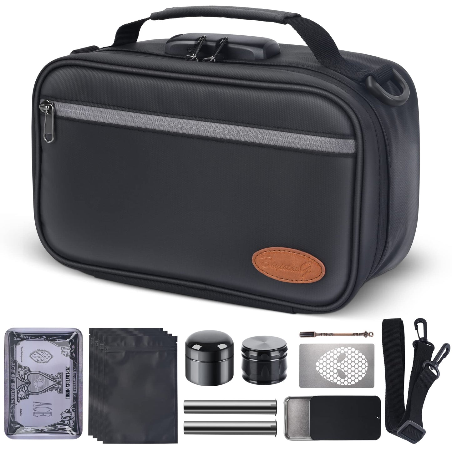 BOYISTARGLarge Storage Bag with 10 Small Items ，Combination Lock, Portable Lock Bag Set Travel Case Great Christmas Gifts for Men, Black