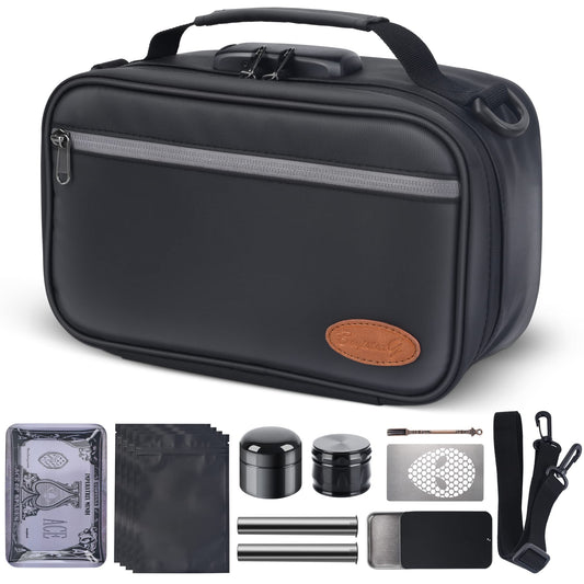 BOYISTARGLarge Storage Bag with 10 Small Items ，Combination Lock, Portable Lock Bag Set Travel Case Great Christmas Gifts for Men, Black