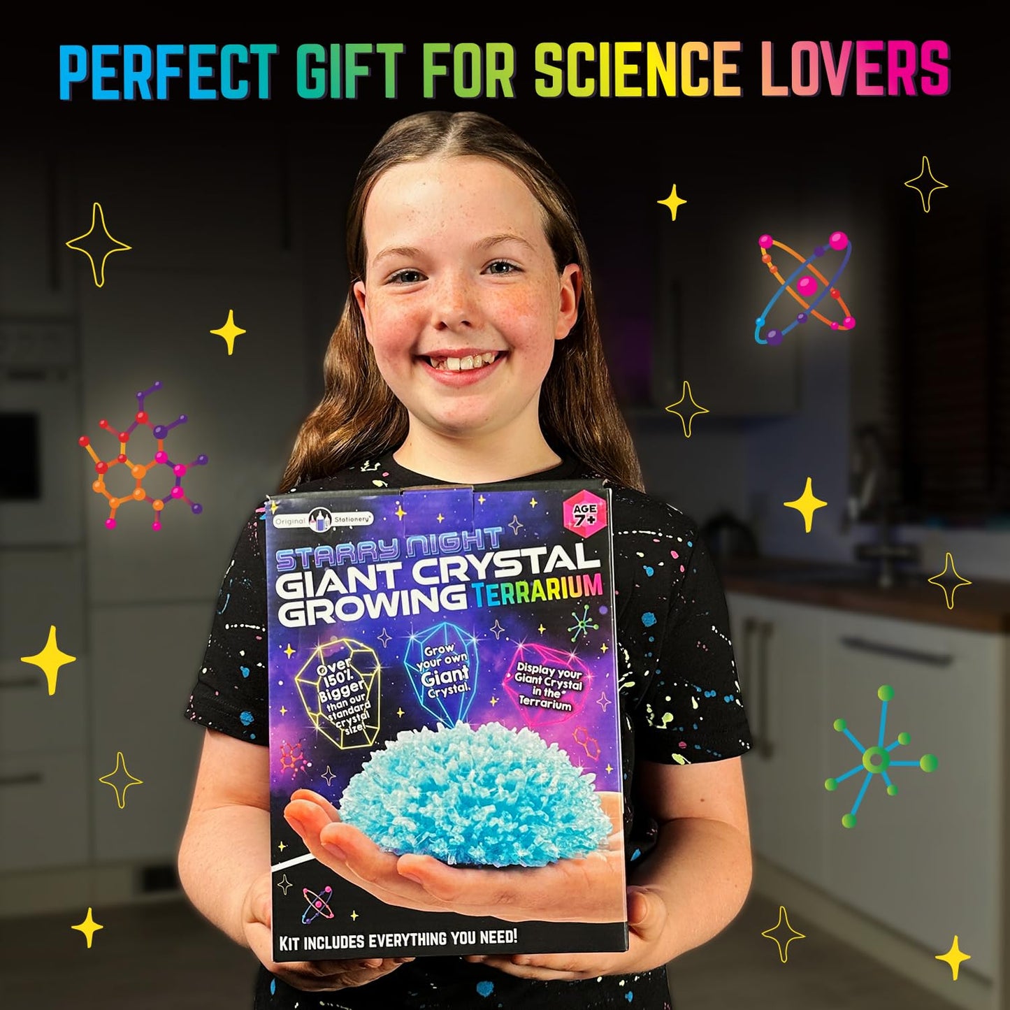 Original Stationery Starry Night Giant Crystal Growing Terrarium Kit for Kids, Fun Crystal Growing Kit with Glow in The Dark Stickers and Glitters, Awesome Gift Idea and Science Kits
