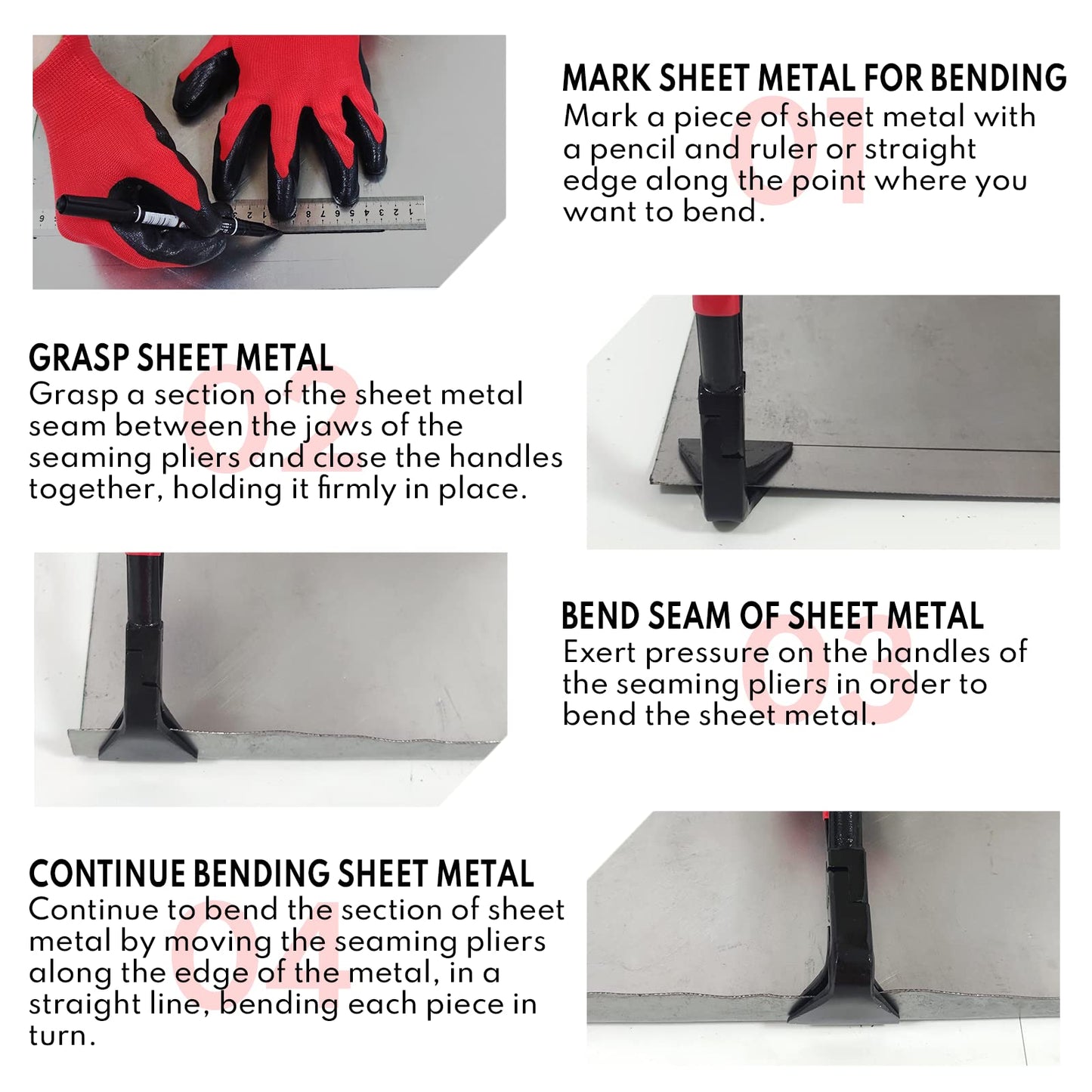 BILITOOLS 3-Piece Hand Seamer Sheet Metal Tools, Sheet Metal Bending Pliers Set Straight, 45° & 90° Bending Tool Comfort with Grip Handle