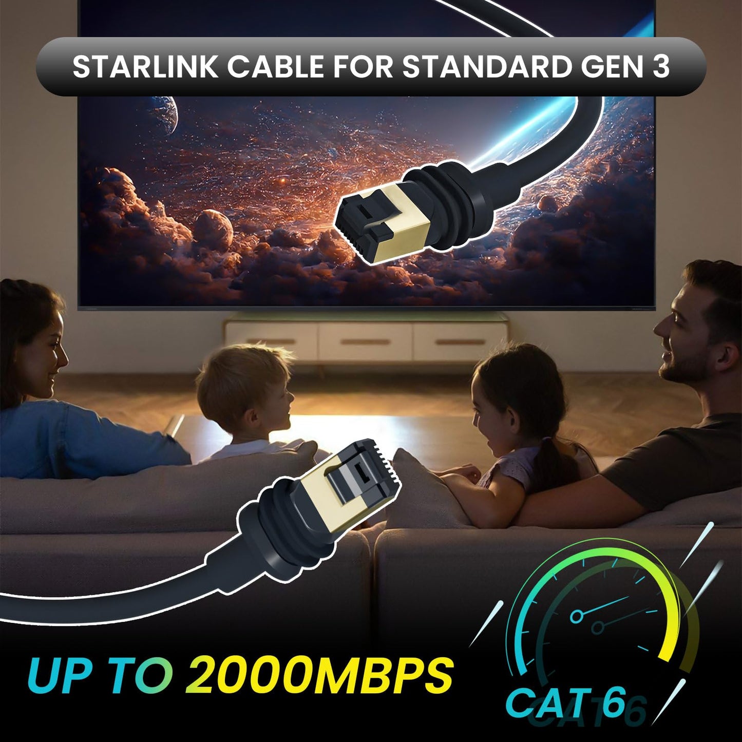 Klutchtech Starlink Cable Gen 3/Mini, 150FT Starlink Replacement Cable for Rectangular Satellite Mini/Gen 3 Cable Extension Waterproof Gray (45M/150FT)