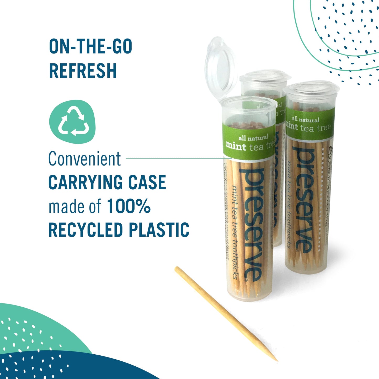 Preserve Toothpicks Refreshing Natural Mint Tea Tree Flavored Toothpicks for Fresh Breath Teeth & Gums - Sustainably Harvested Birch Wood - 24 Travel Cases (840 Picks)
