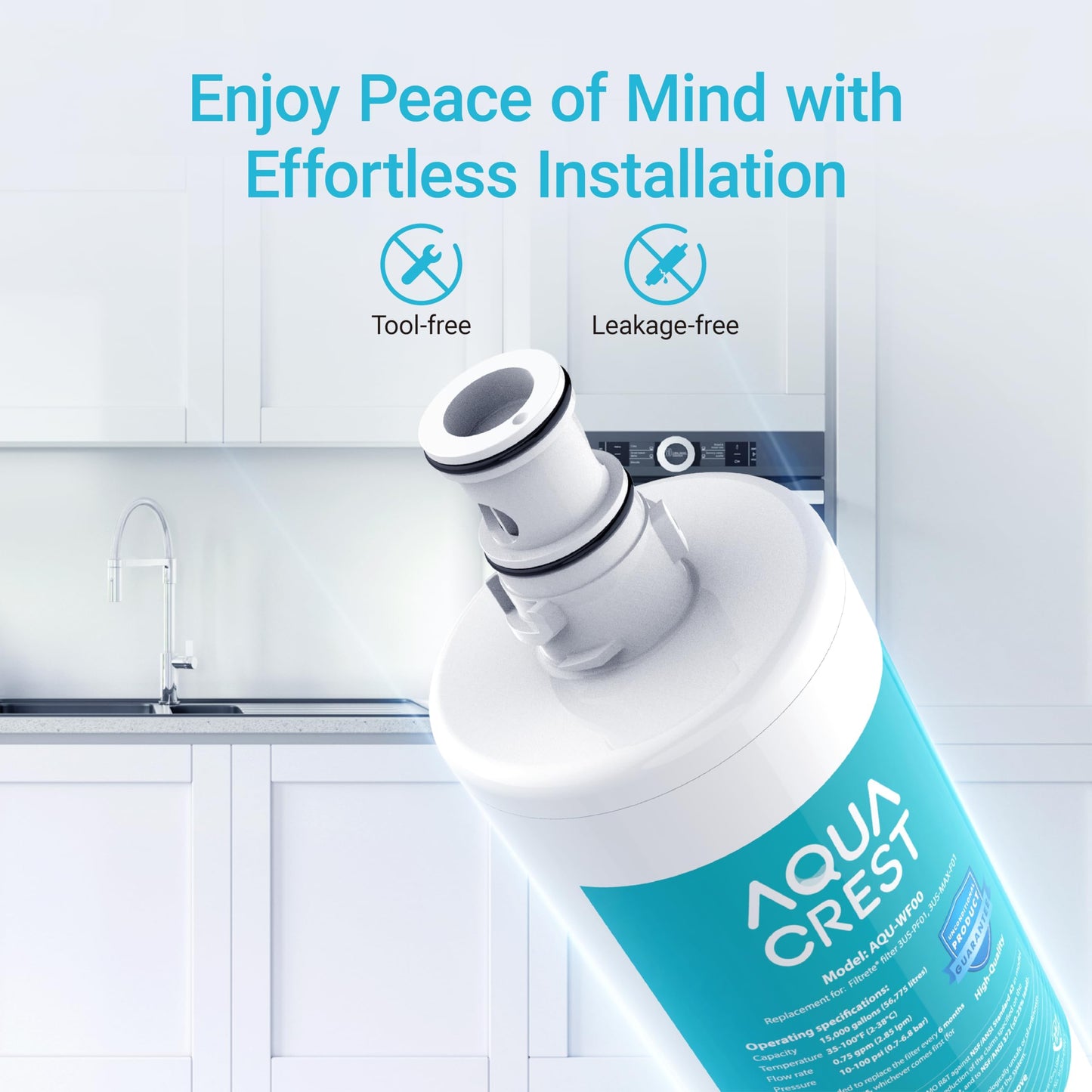 AQUA CREST 3US-PF01 Replacement Filter, NSF/ANSI 42 Certified Replacement for Advanced Filtrete® 3US-PF01, 3US-MAX-F01 Water Filter, Delta RP78702, Manitowoc K-00337, K-00338, HF20 HF25 HF27, 3 Pack