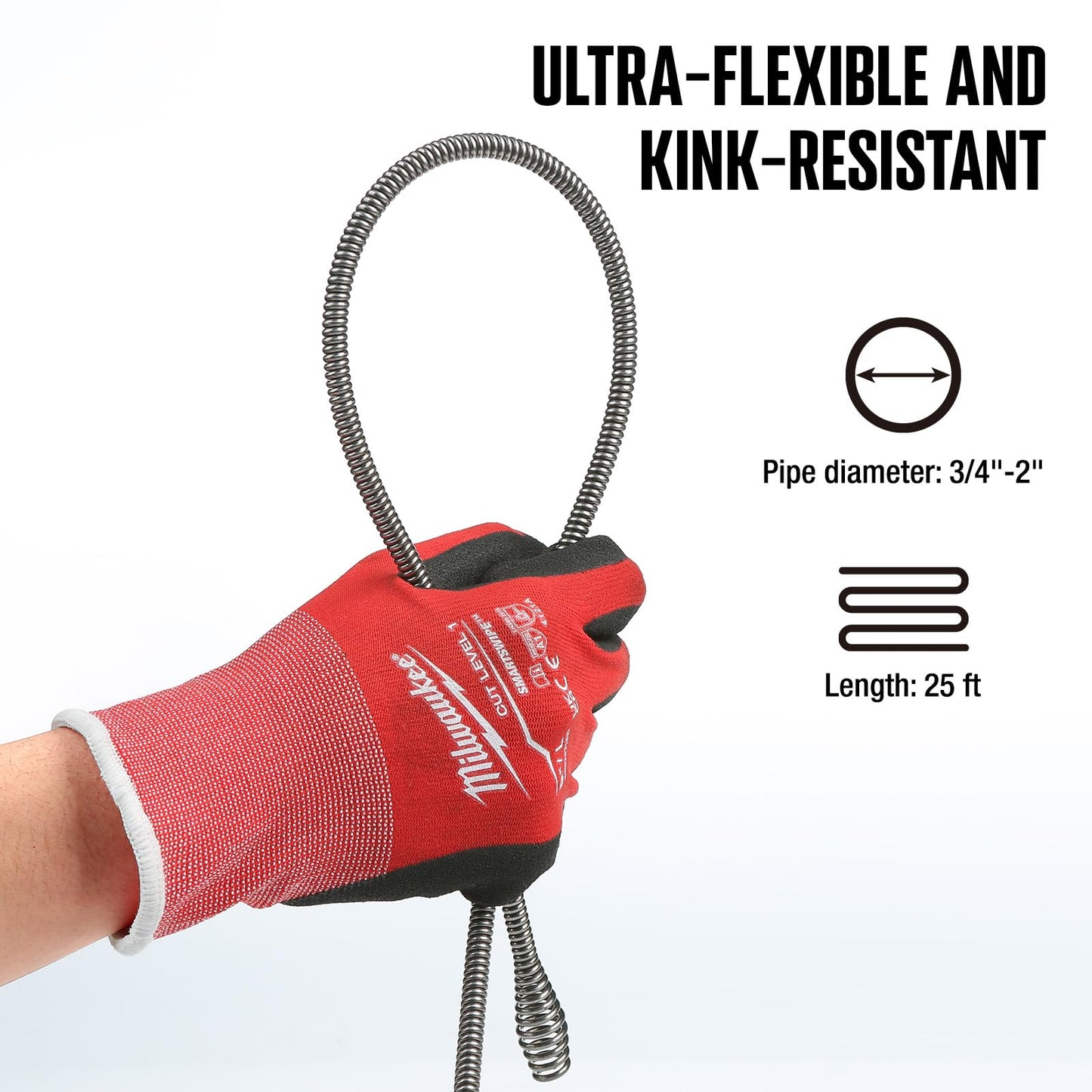 POPULO 25FT Replaceable Cable, Compatible with POPULO Electric Drain Auger(CADL-2004, PEDC-23), Supports Manual Operation.